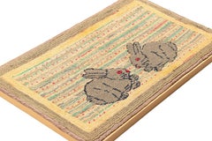 Antique Hooked Rug in Colorful Twin Rabbit Pictorial - Rug & Kilim