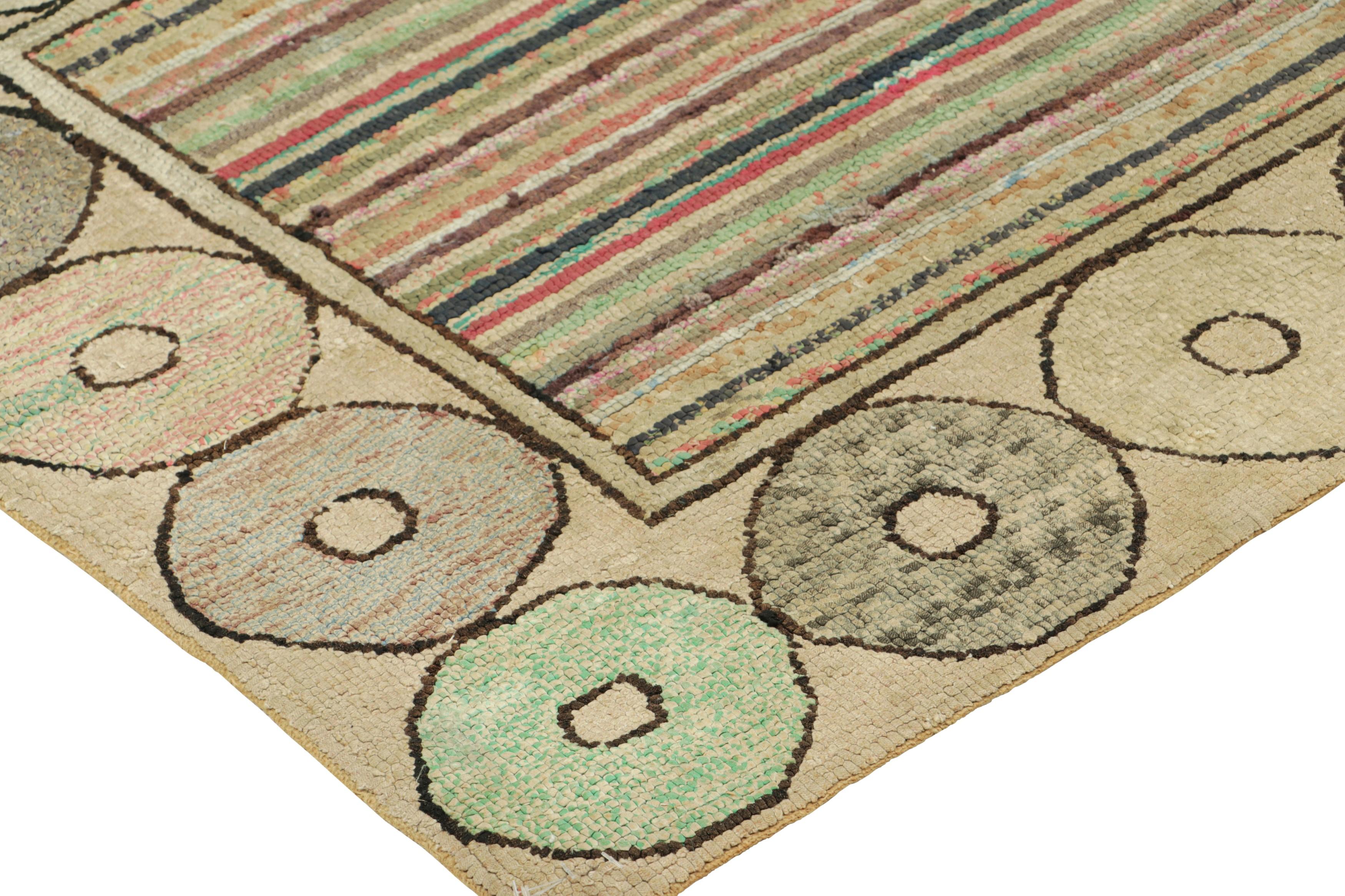 Early 20th Century Antique Hooked Rug in Geometric Patterns and Polychromatic Stripes  Rug & Kilim