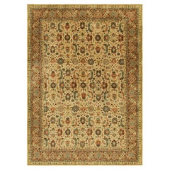Antique Hooked Rug in Gold with Colorful Floral Patterns, from Rug & Kilim