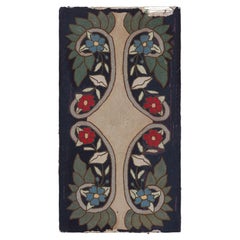 Antique Hooked Rug in Navy Blue with Medallion and Florals from Rug & Kilim