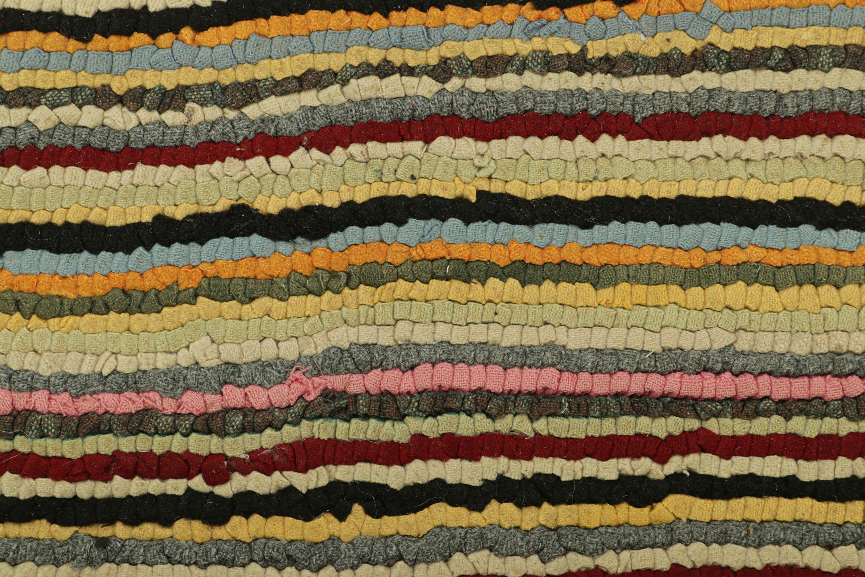 American Antique Hooked  Rug in Polychromatic Stripes  Rug & Kilim For Sale