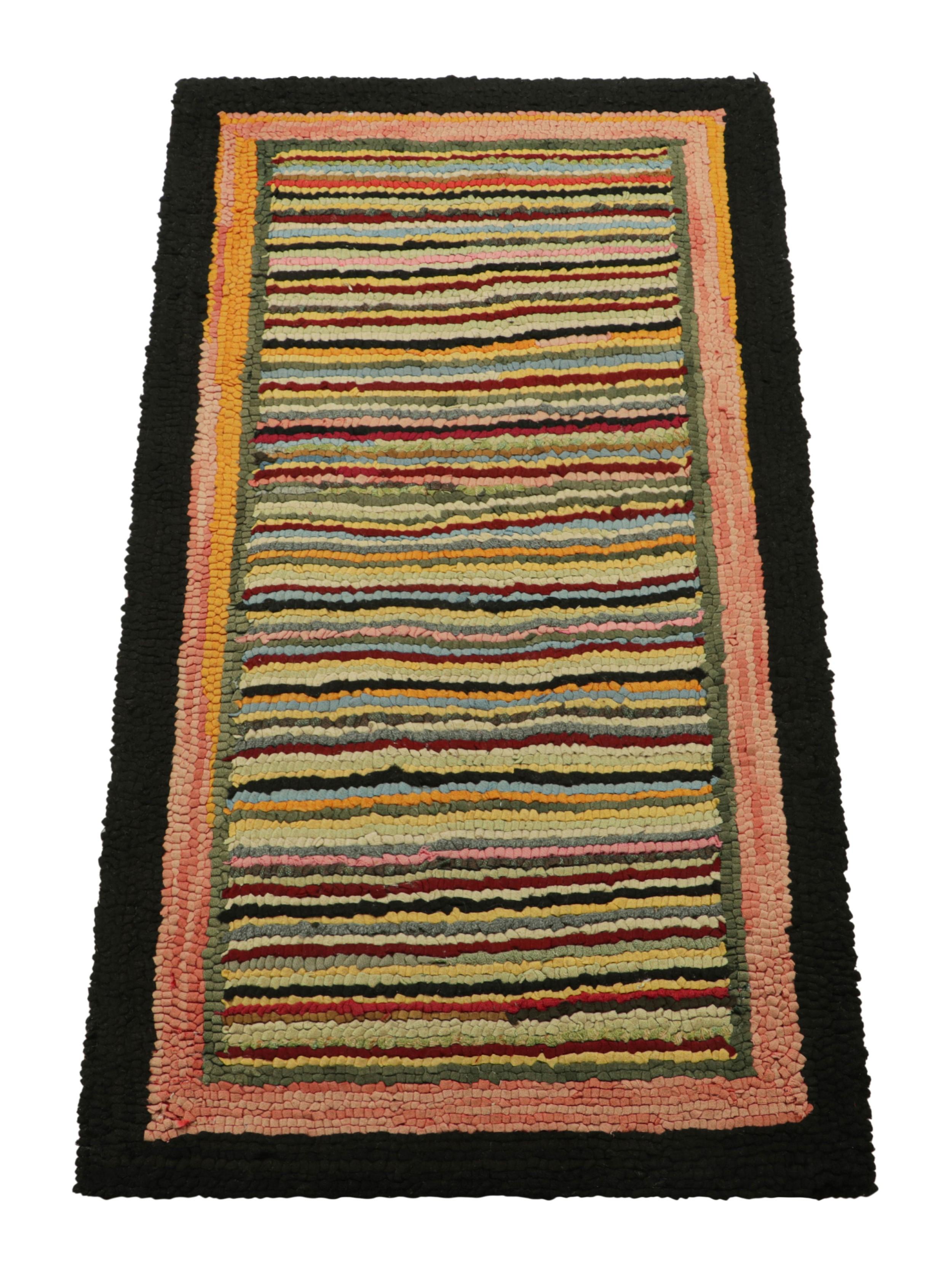 Antique Hooked  Rug in Polychromatic Stripes  Rug & Kilim In Good Condition For Sale In Long Island City, NY