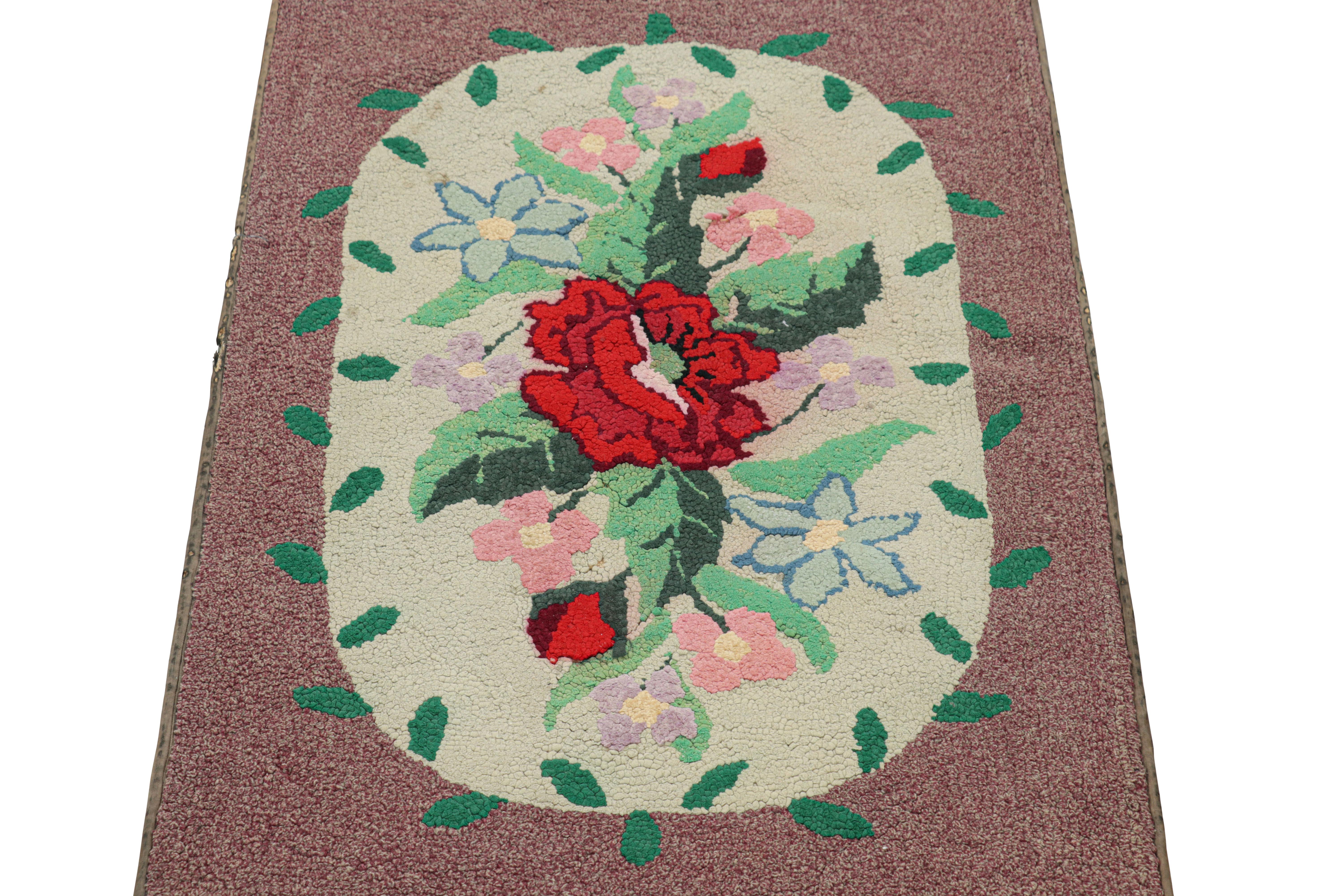 Antique Hooked Rug in Purple with Floral Medallion & Patterns from Rug & Kilim In Good Condition For Sale In Long Island City, NY