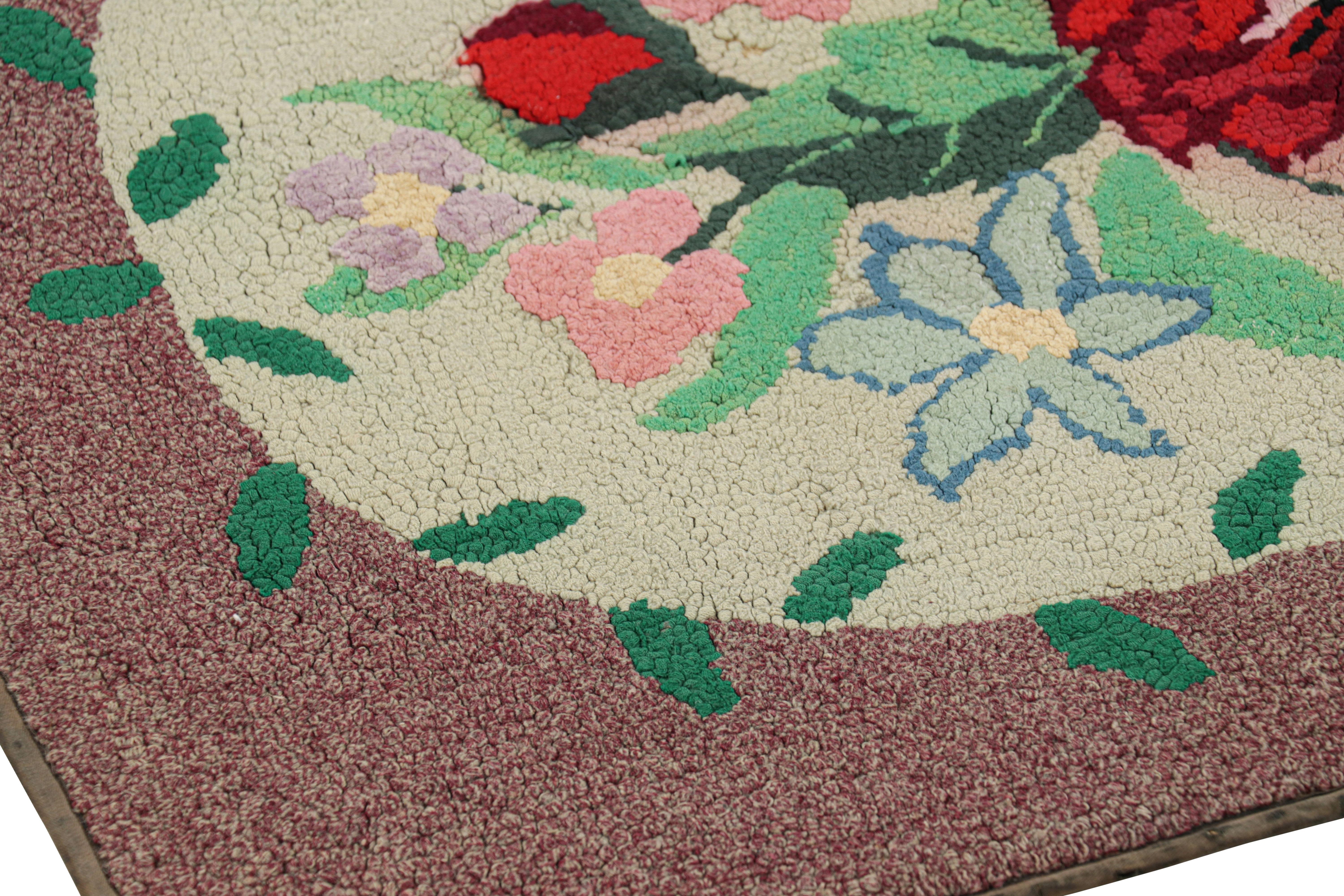 Early 20th Century Antique Hooked Rug in Purple with Floral Medallion & Patterns from Rug & Kilim For Sale