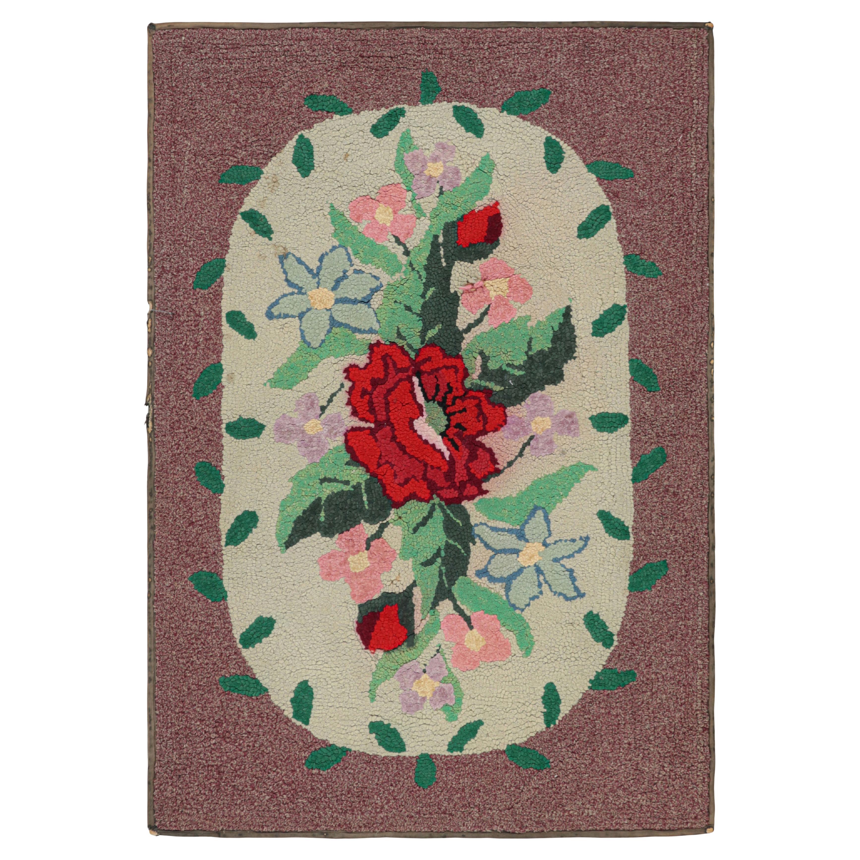 Antique Hooked Rug in Purple with Floral Medallion & Patterns from Rug & Kilim