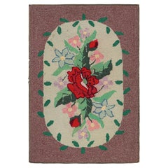 Antique Hooked Rug in Purple with Floral Medallion & Patterns from Rug & Kilim