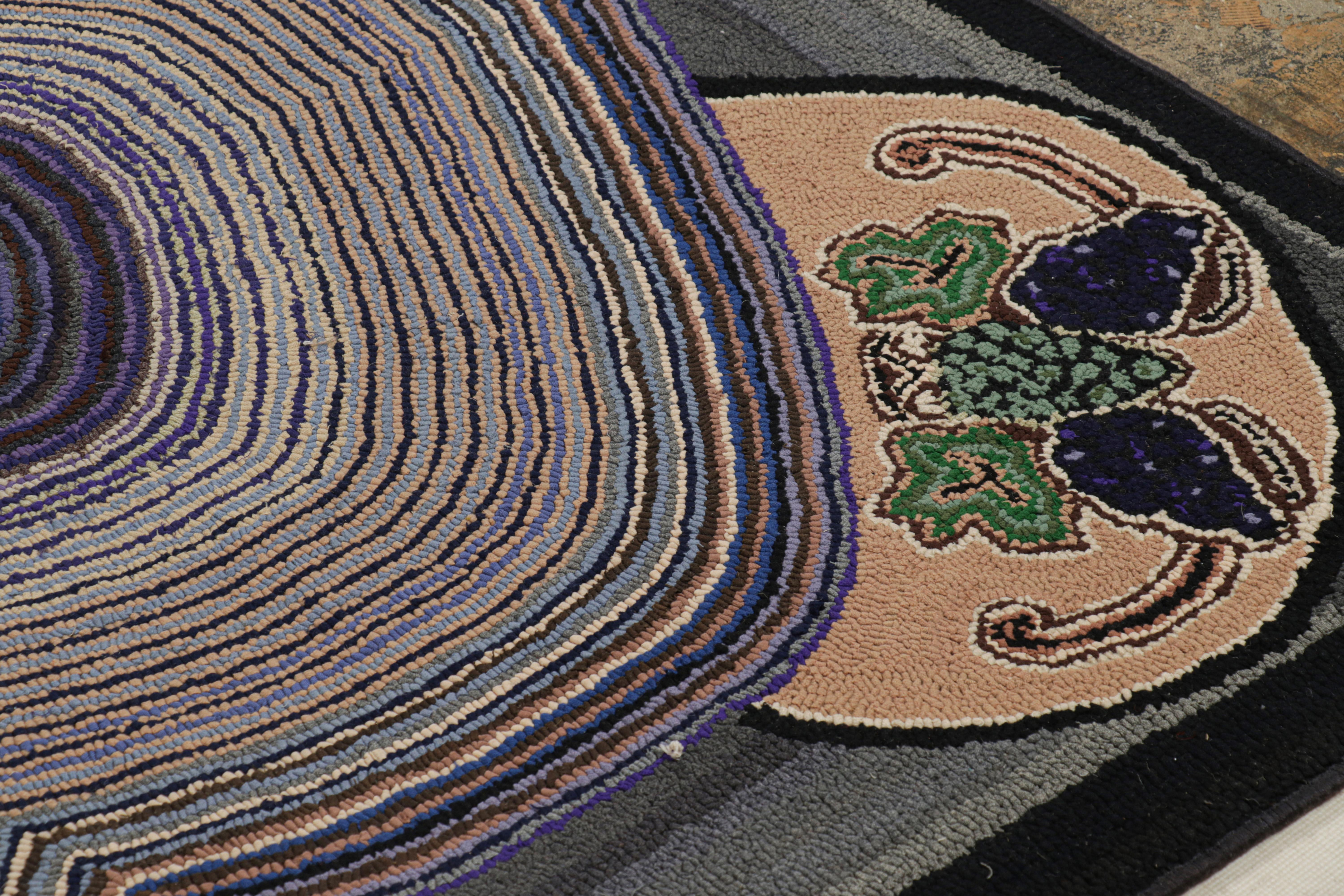 American Antique Hooked Rug in Purple with Floral Patterns, from Rug & Kilim For Sale