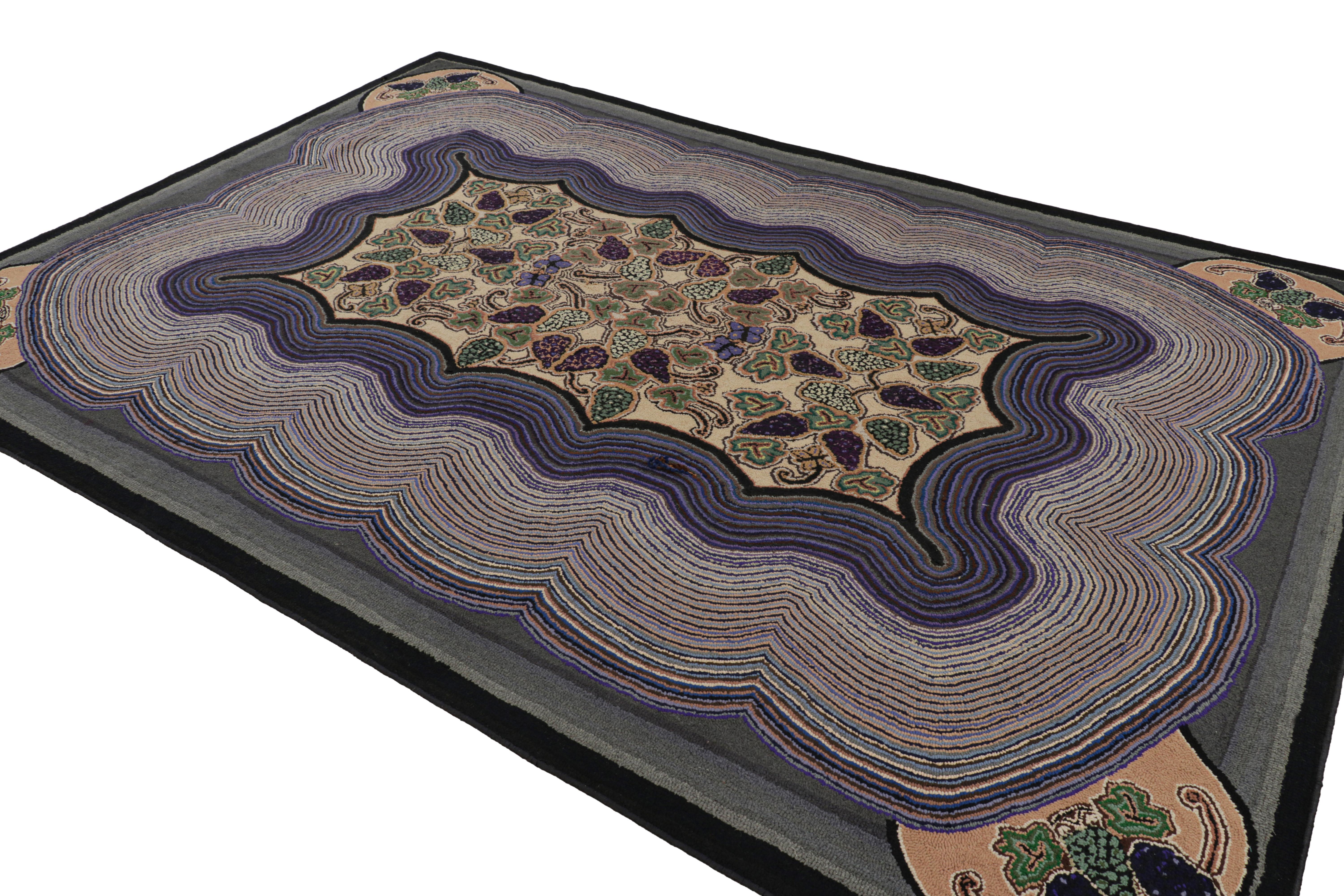 Antique Hooked Rug in Purple with Floral Patterns, from Rug & Kilim In Good Condition For Sale In Long Island City, NY