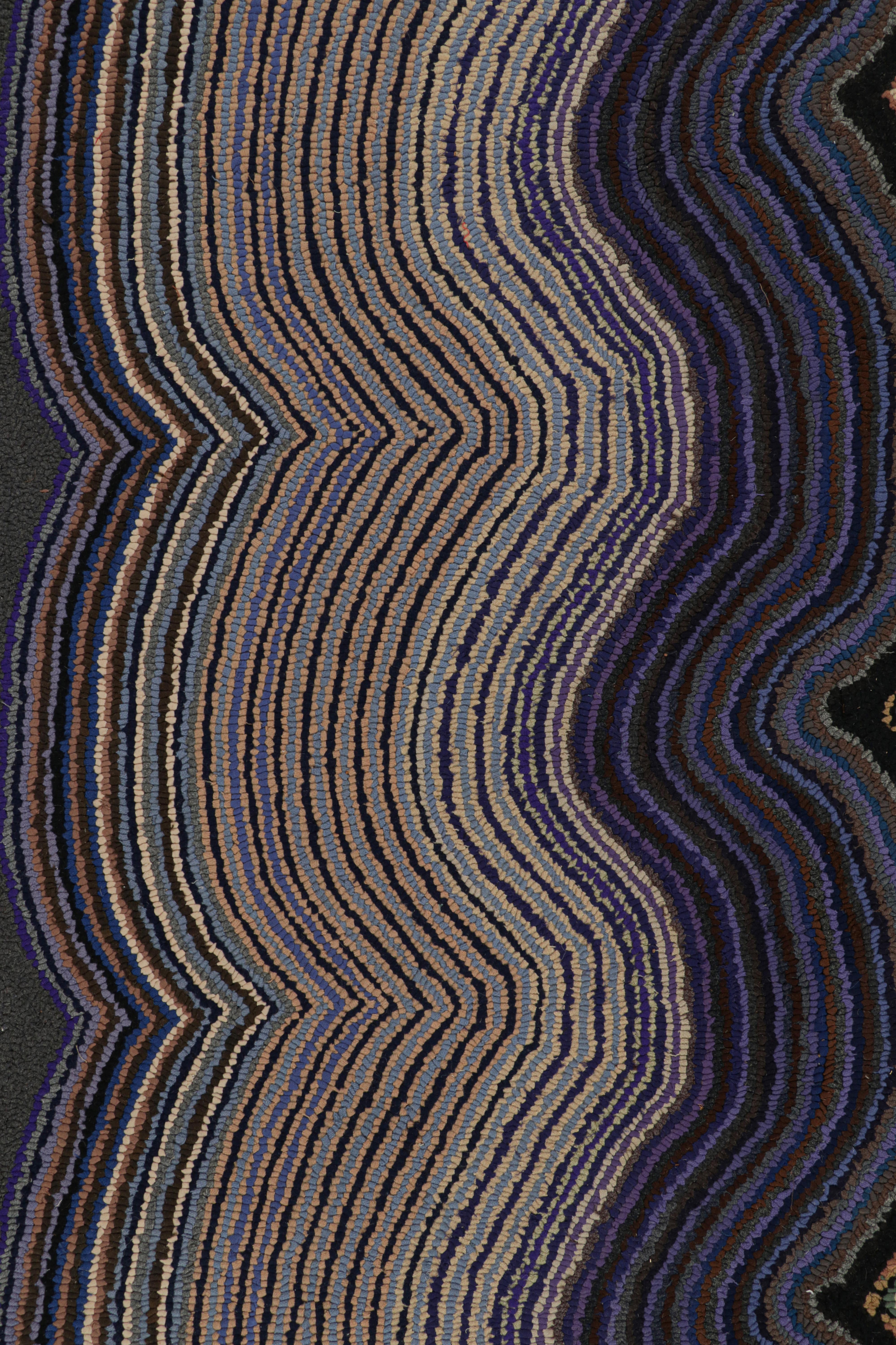 Early 20th Century Antique Hooked Rug in Purple with Floral Patterns, from Rug & Kilim For Sale