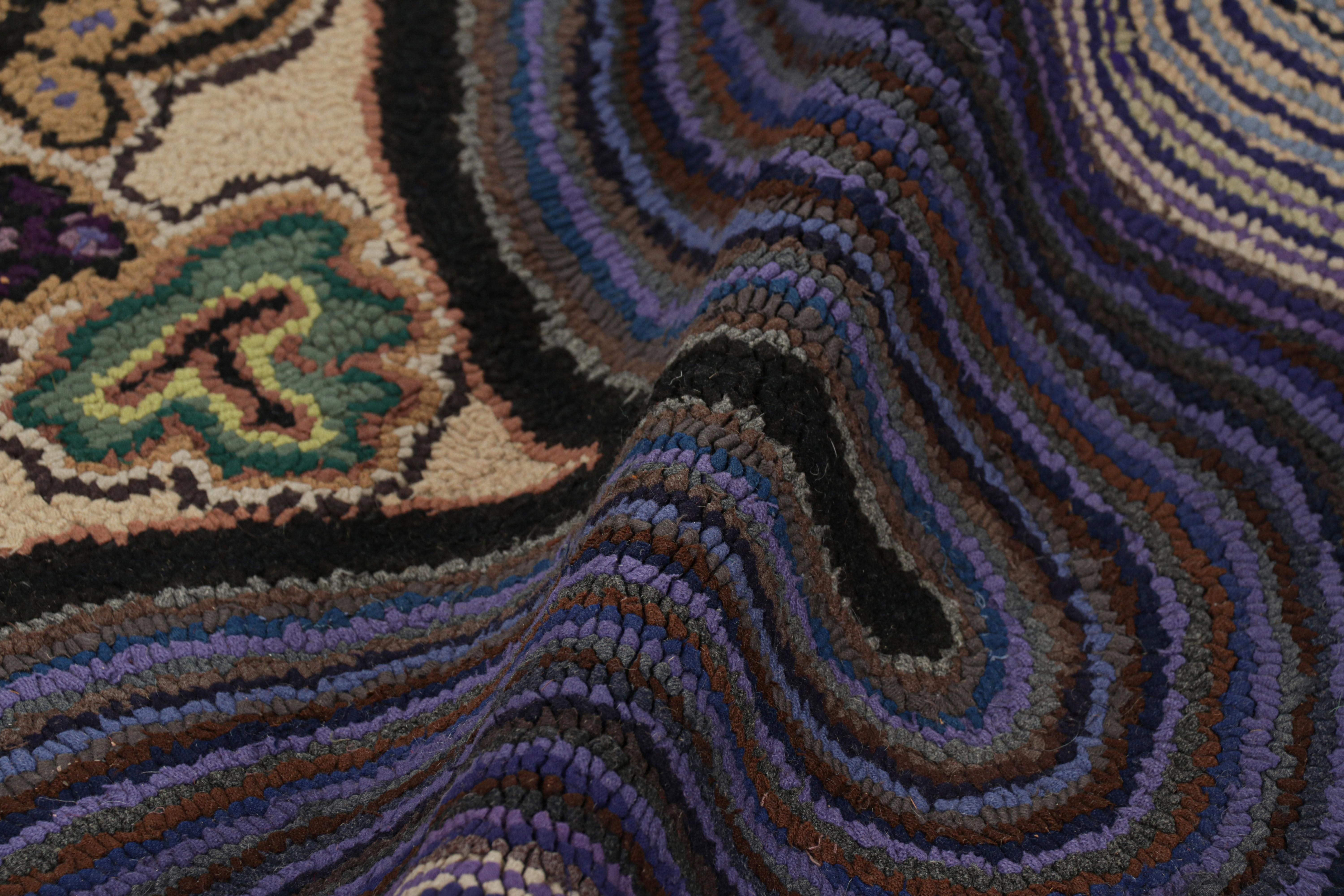 Wool Antique Hooked Rug in Purple with Floral Patterns, from Rug & Kilim For Sale