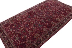 Antique Hooked Rug in Rich Burgundy with Beige and Purple Floral by Rug & Kilim