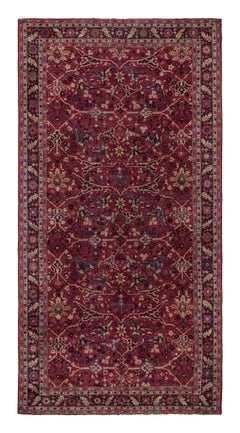Antique Hooked Rug in Rich Burgundy with Beige and Purple Floral by Rug & Kilim