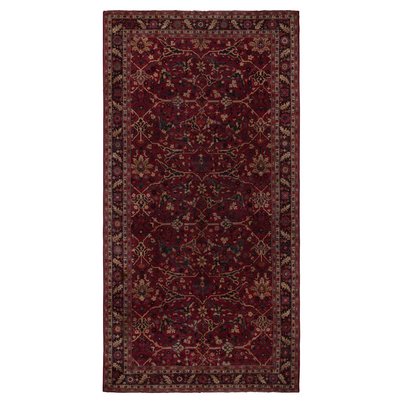 Antique Hooked Rug In Rich Burgundy With Beige And Purple Floral By Rug antique-hooked-rug-in-rich-burgundy-with-beige-and-purple-floral-by-rug
