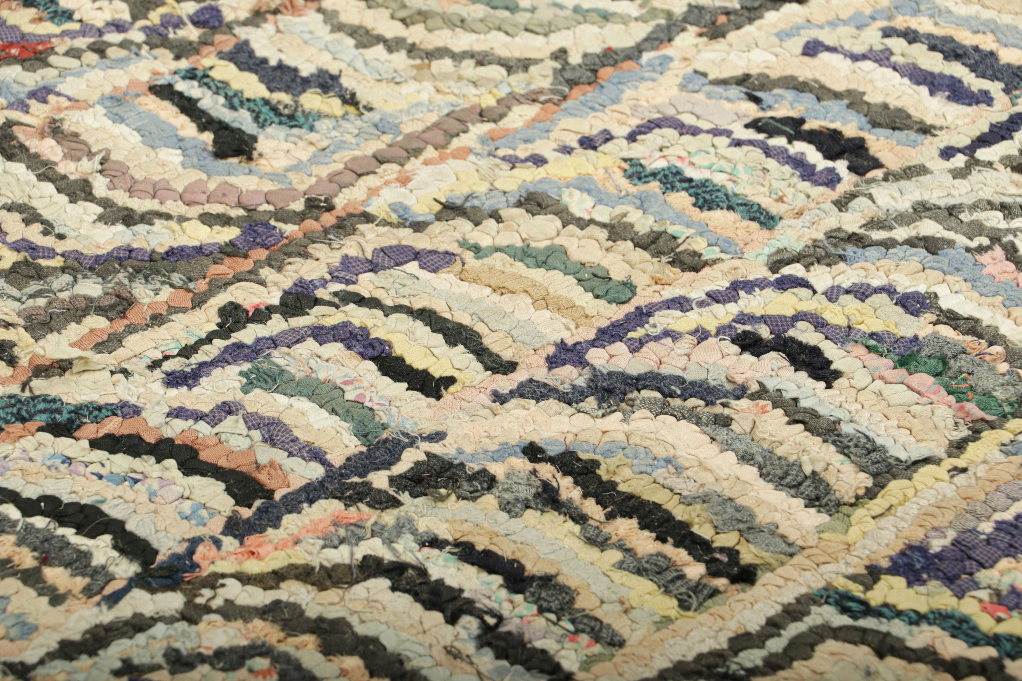 Handmade in wool and originating circa 1920-1930, this 2x3 rug is a rare and exciting new curation in Rug & Kilim’s collection of antique hooked rugs.

On the Design: 

Admirers of the craft will note this piece is a special find among some of the
