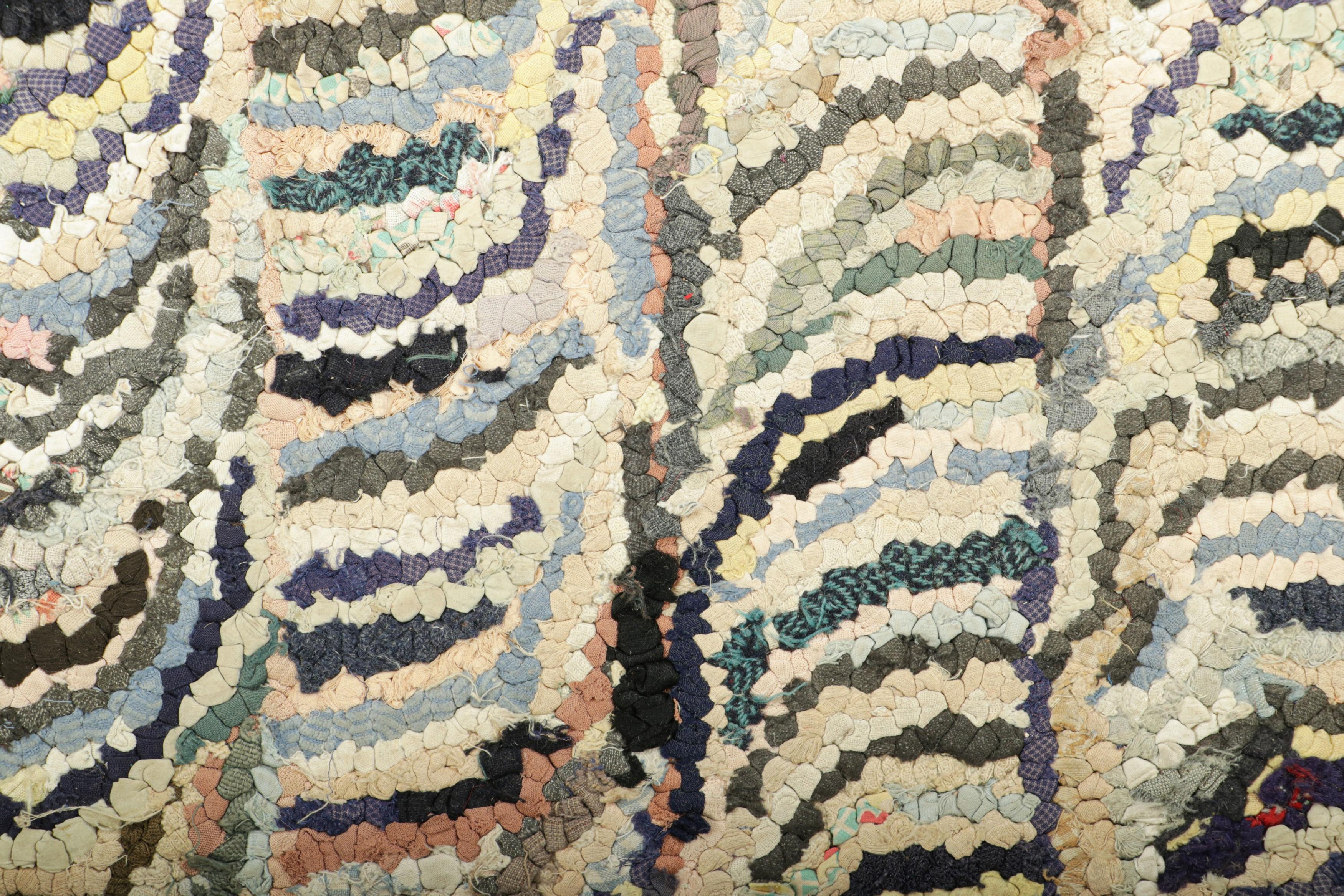 American Antique Hooked Rug with Abstract Multicolor Patterns  Rug & Kilim For Sale