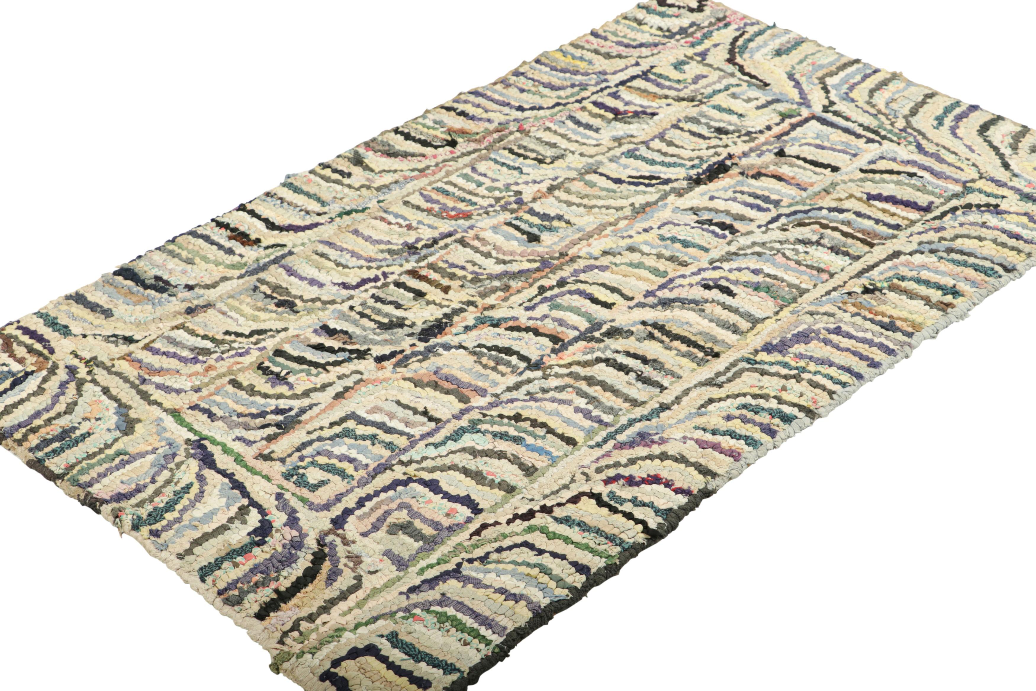Hand-Knotted Antique Hooked Rug with Abstract Multicolor Patterns  Rug & Kilim For Sale