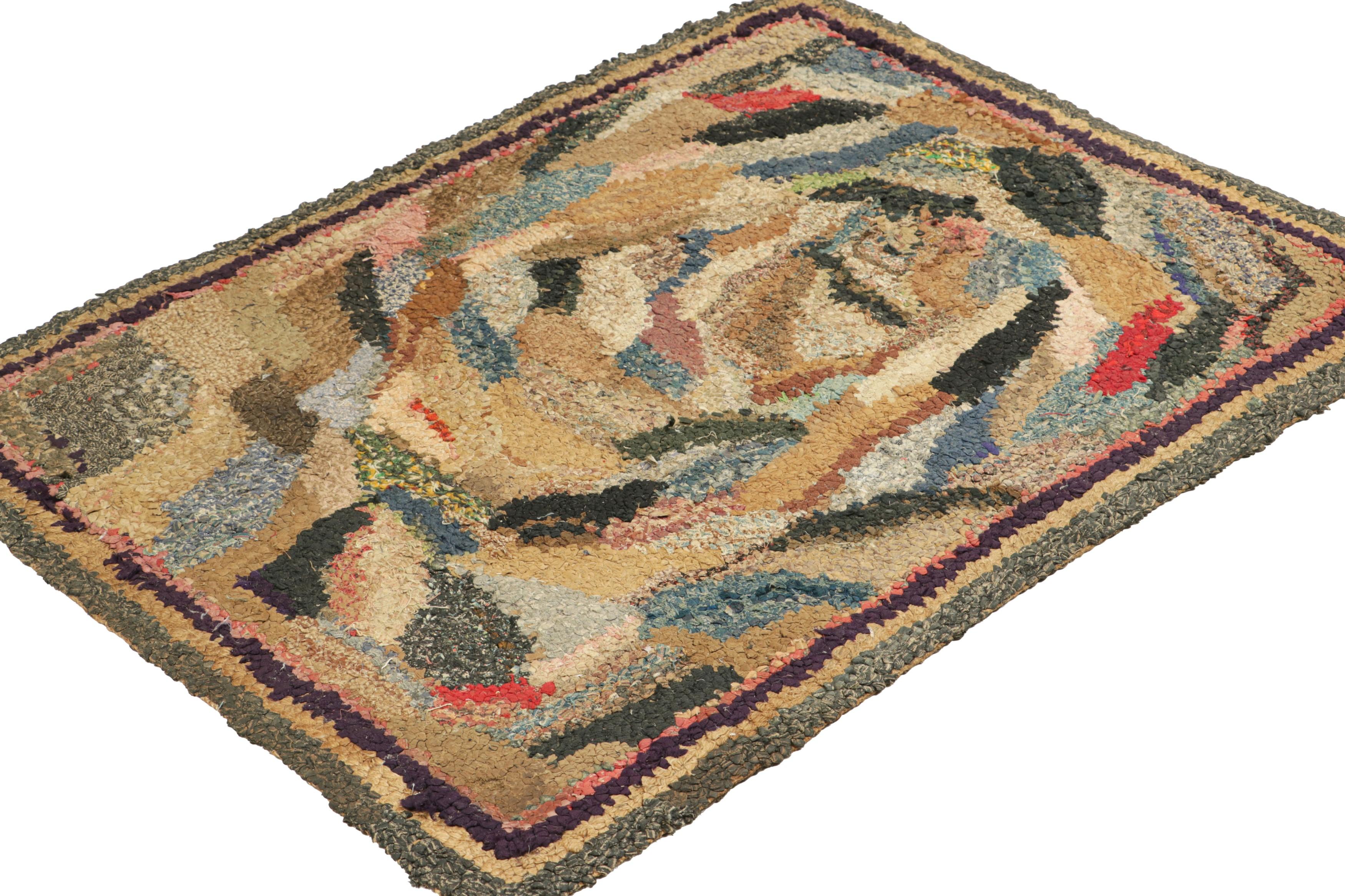 Hand-Knotted Antique Hooked Rug with Abstract Multicolor Patterns  Rug & Kilim For Sale