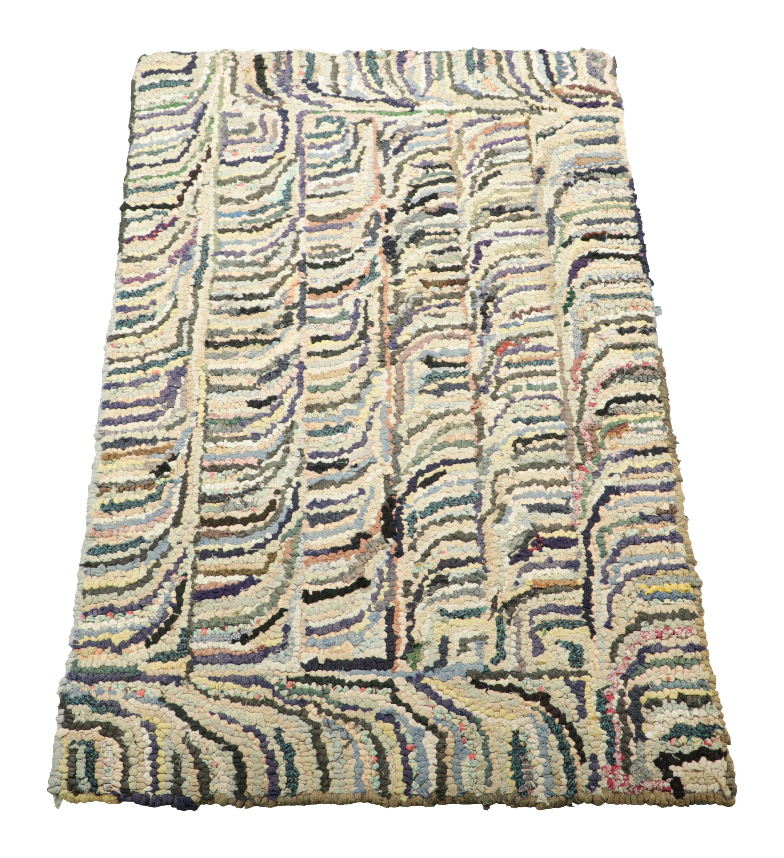 Antique Hooked Rug with Abstract Multicolor Patterns  Rug & Kilim In Good Condition For Sale In Long Island City, NY