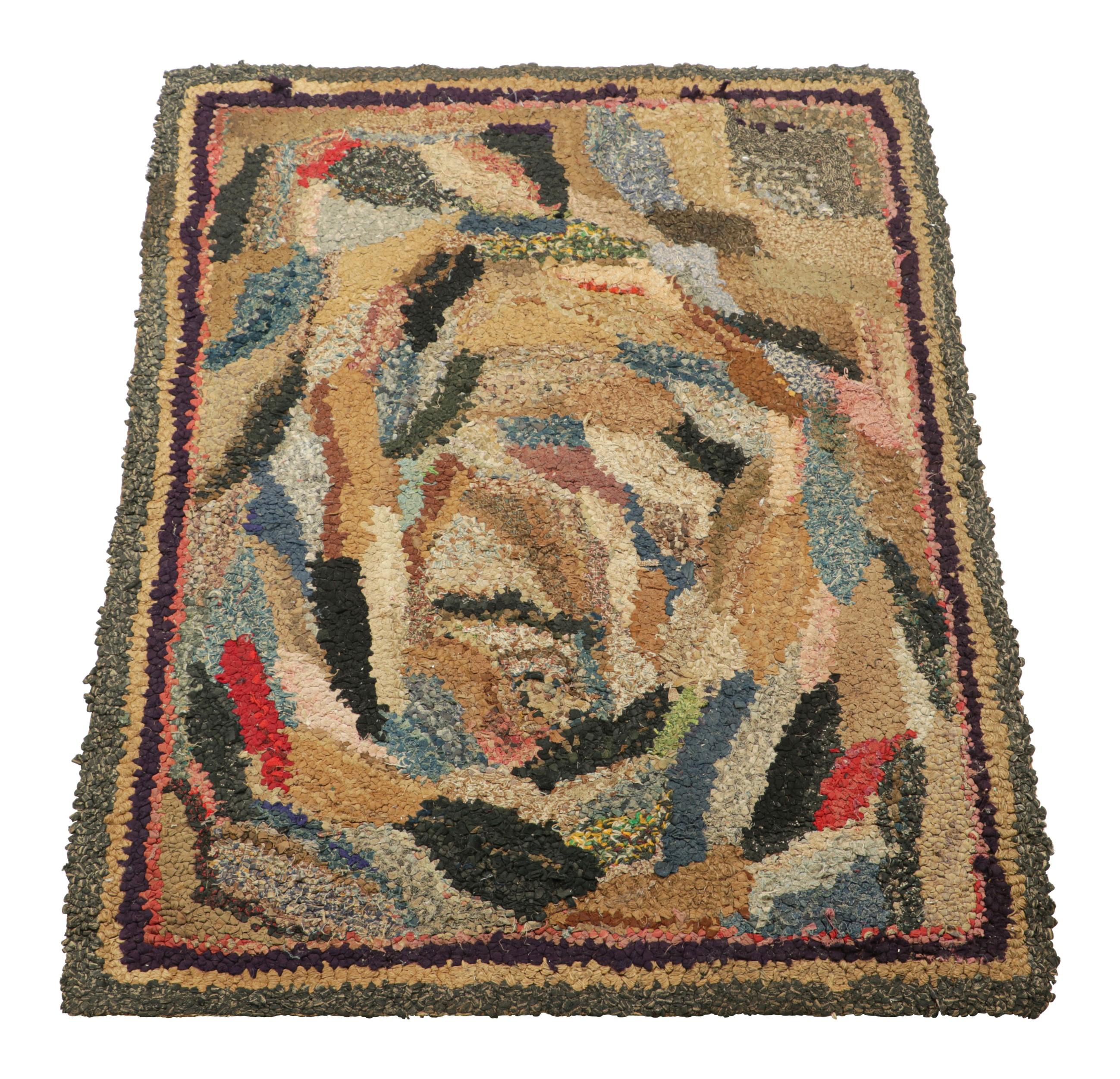 Antique Hooked Rug with Abstract Multicolor Patterns  Rug & Kilim In Good Condition For Sale In Long Island City, NY