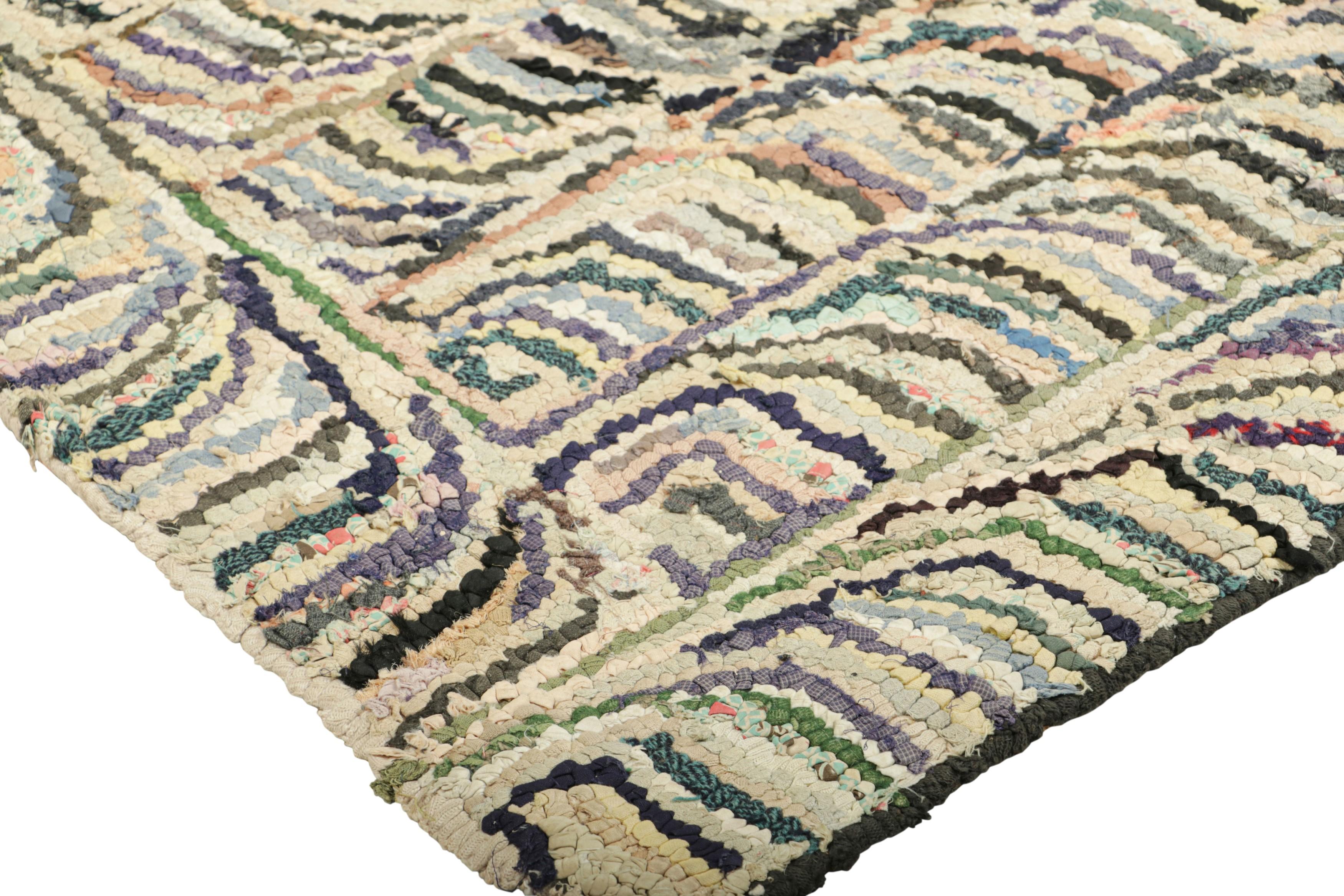 Early 20th Century Antique Hooked Rug with Abstract Multicolor Patterns  Rug & Kilim For Sale