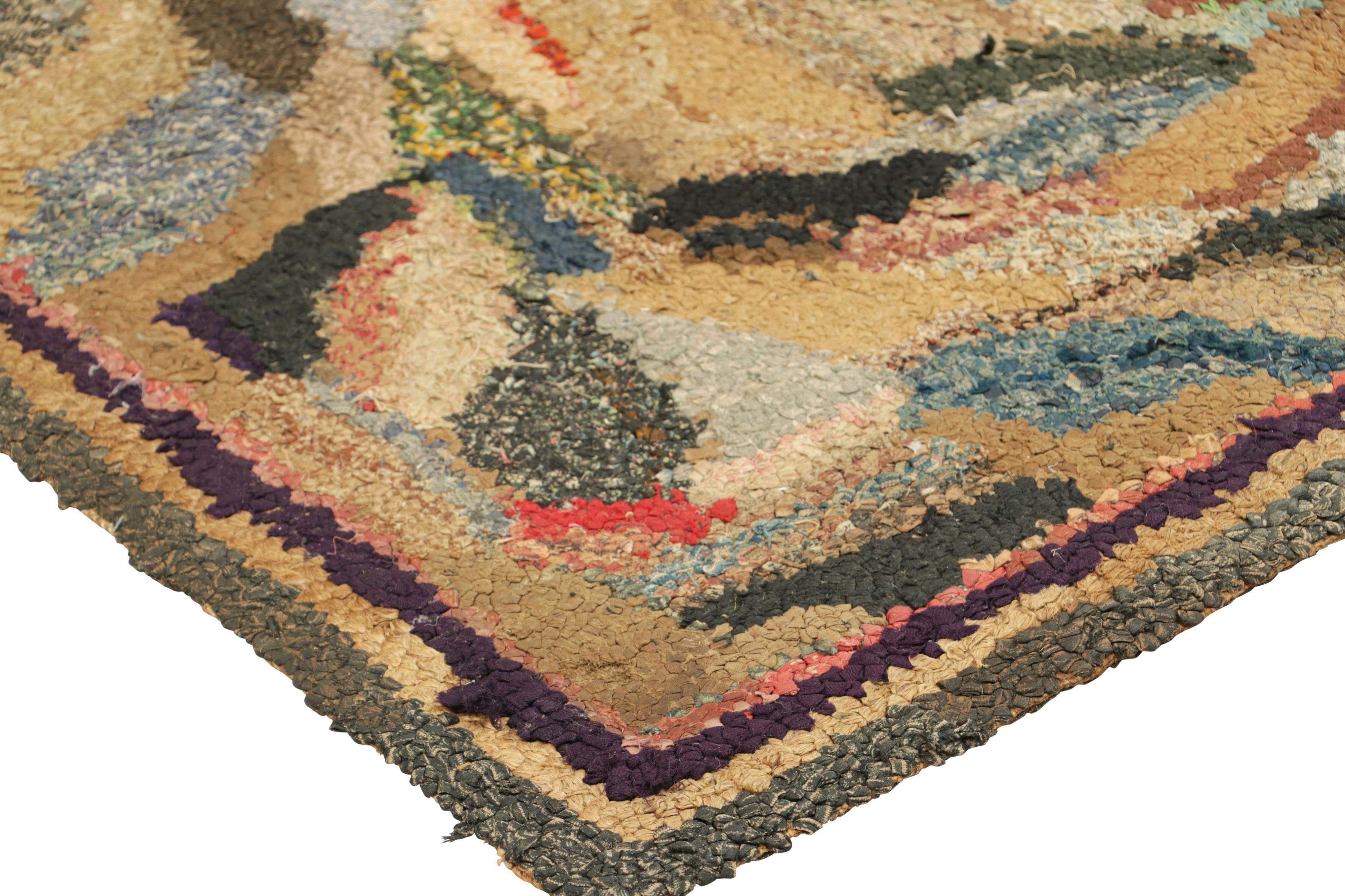 Early 20th Century Antique Hooked Rug with Abstract Multicolor Patterns  Rug & Kilim For Sale