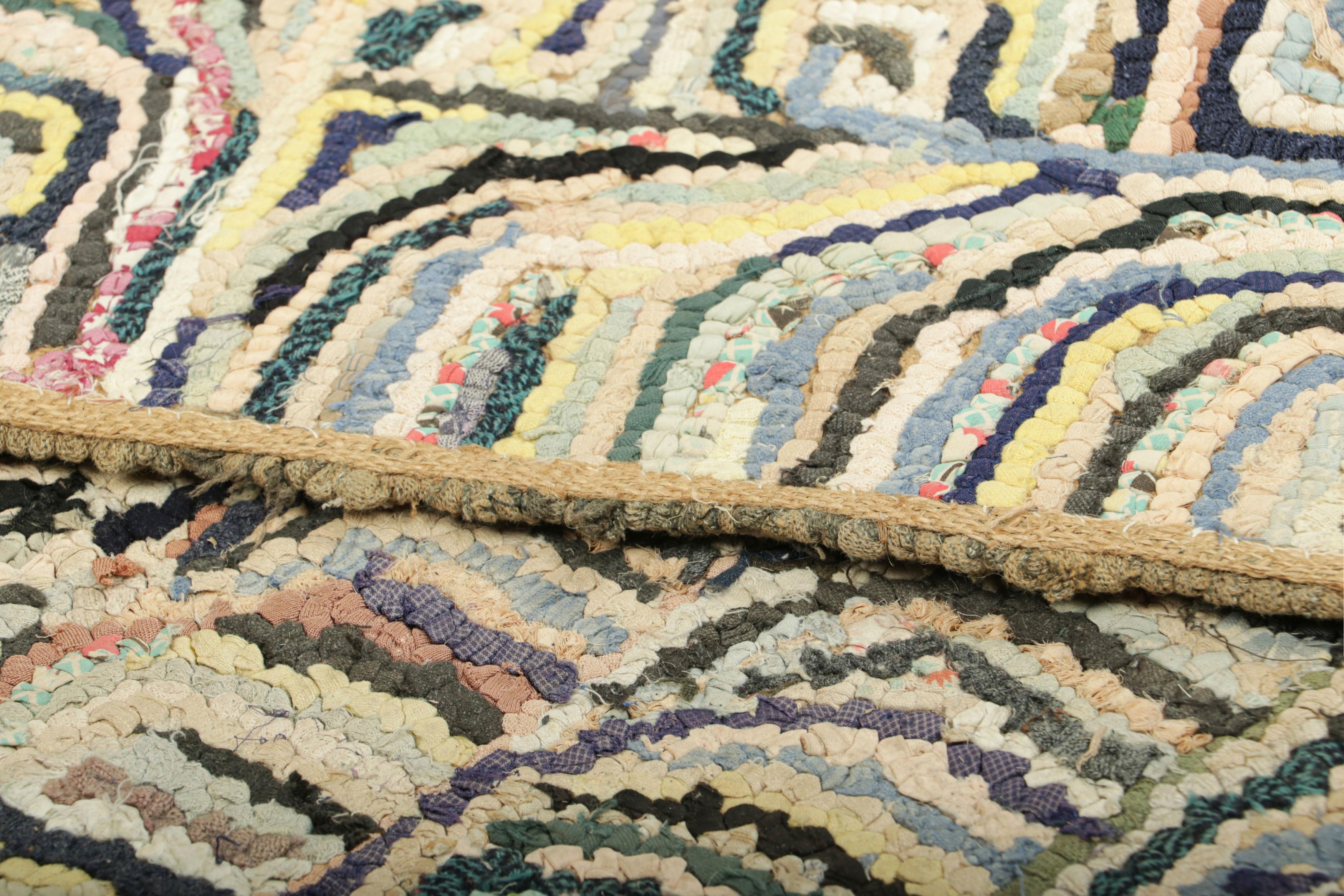 Wool Antique Hooked Rug with Abstract Multicolor Patterns  Rug & Kilim For Sale