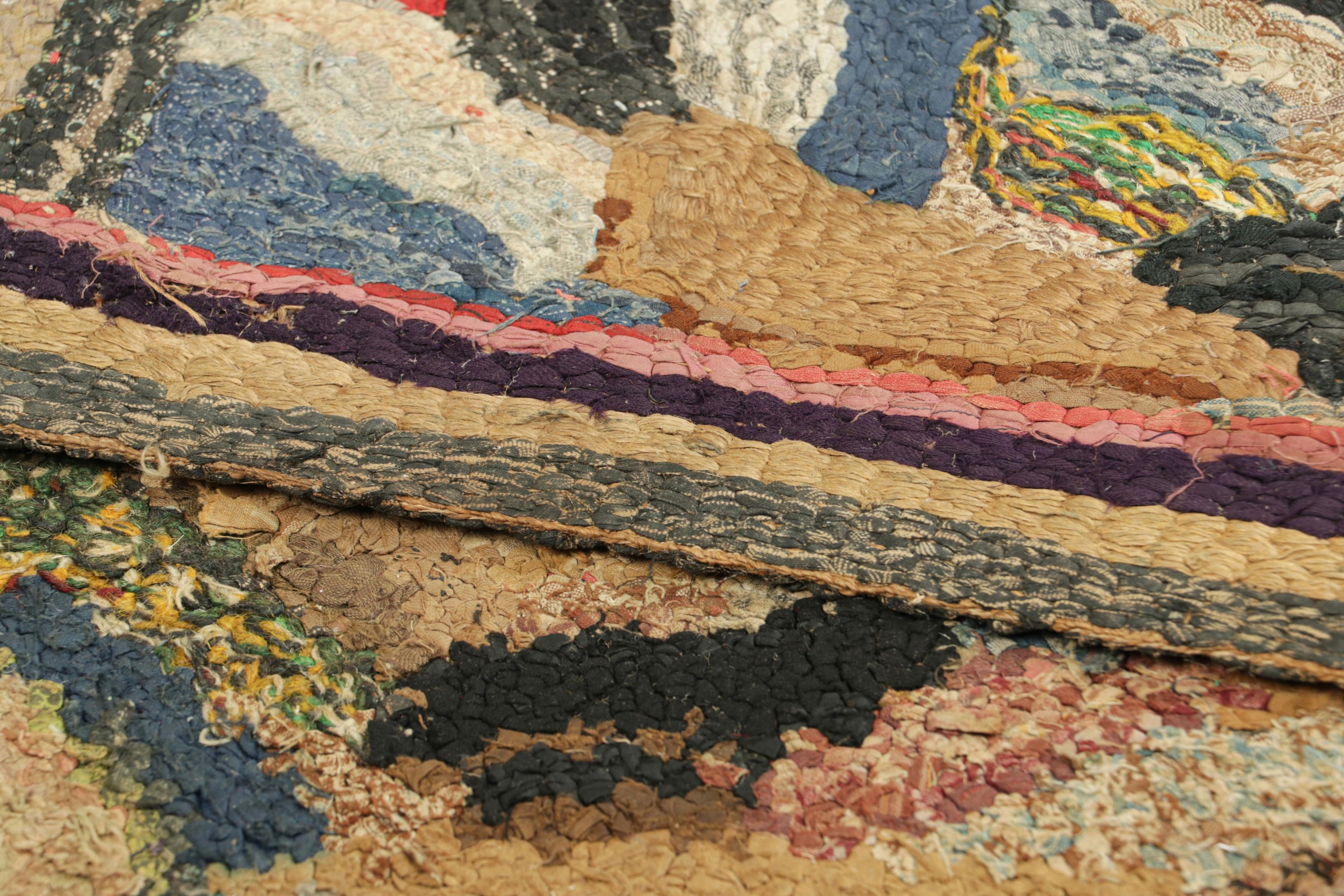Wool Antique Hooked Rug with Abstract Multicolor Patterns  Rug & Kilim For Sale