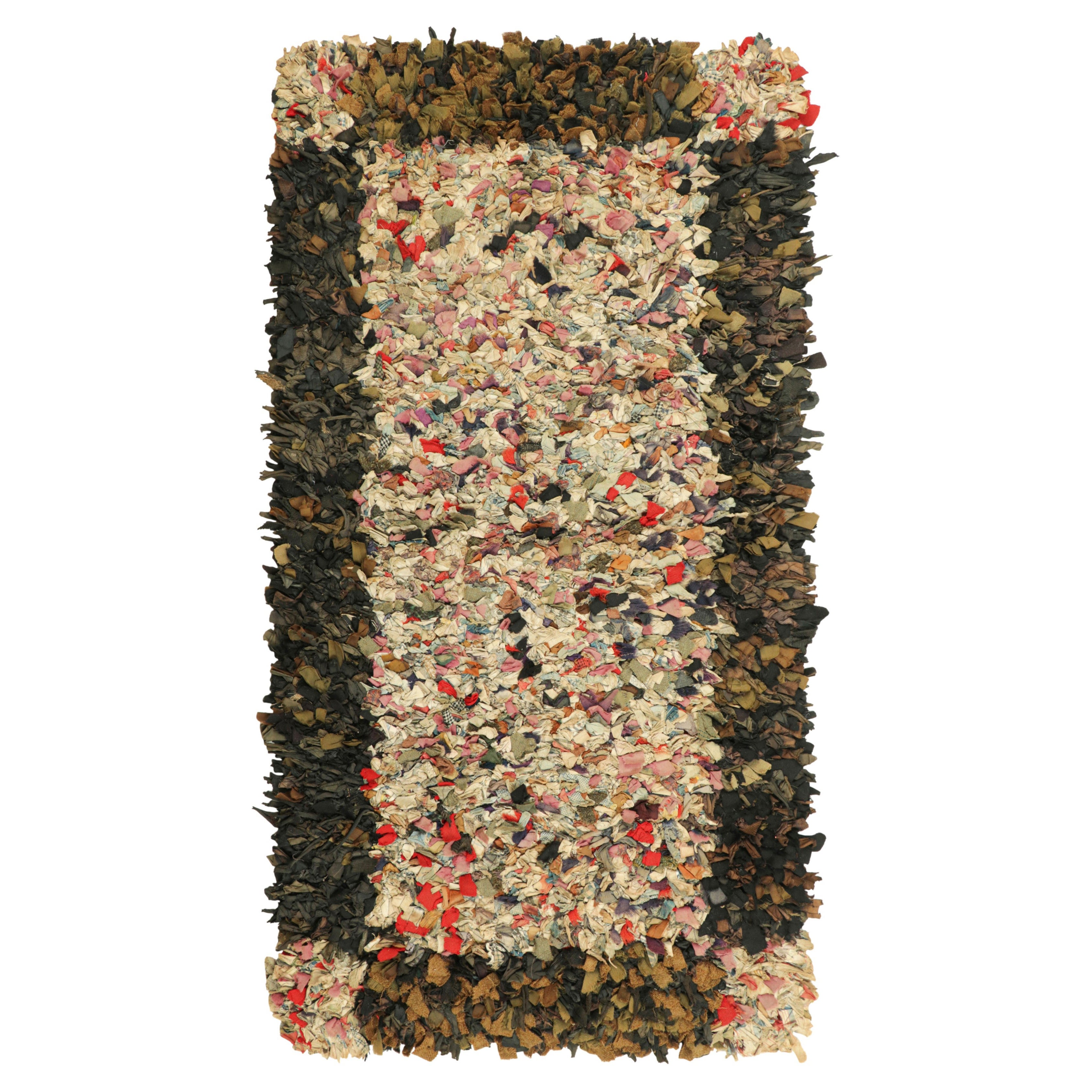 Antique Hooked Rug with Abstract Multicolor Patterns  Rug & Kilim For Sale