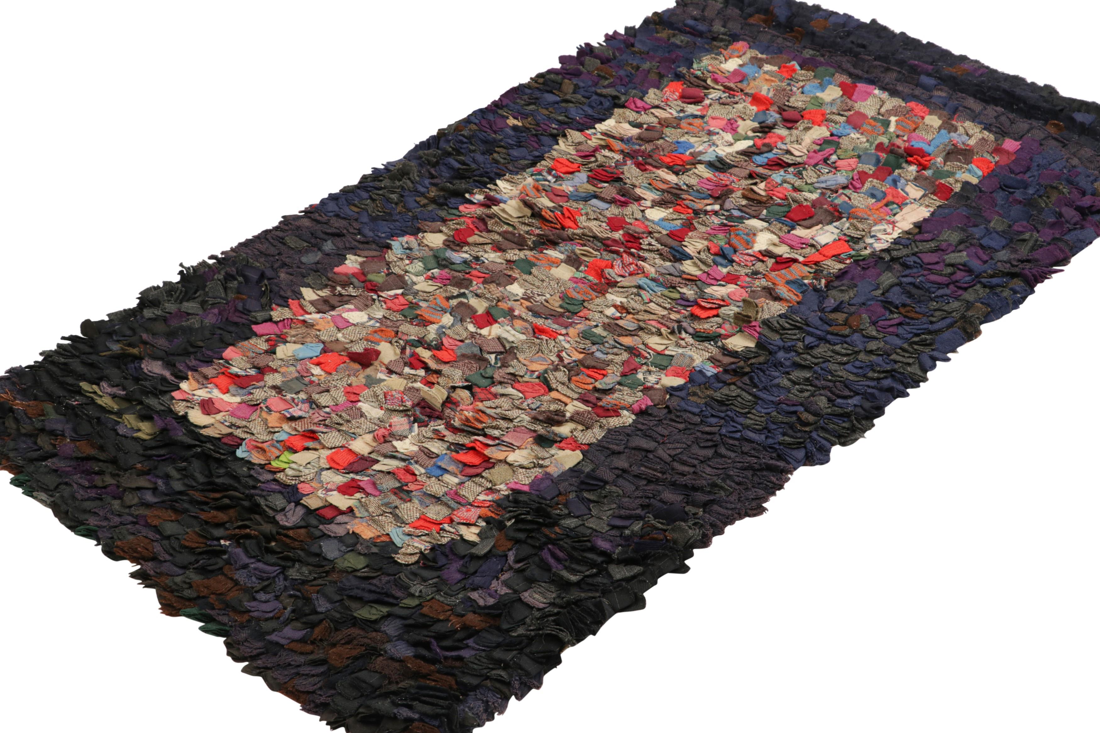 Hand-Knotted Antique Hooked Rug with Abstract Polychromatic Patterns  Rug & Kilim For Sale