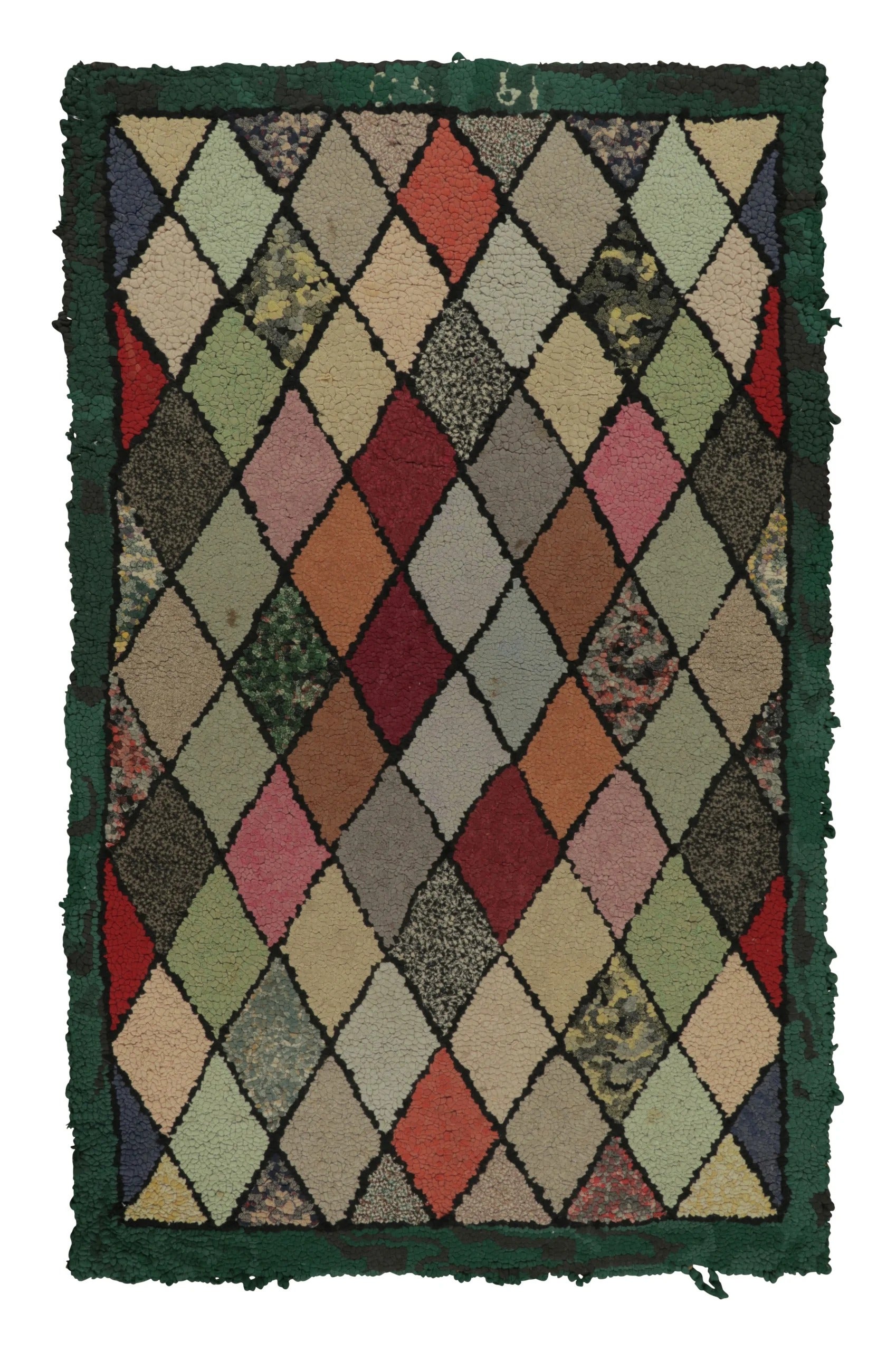 Antique Hooked Rug with All-Over Diamond Lattice Design - Rug & Kilim For Sale