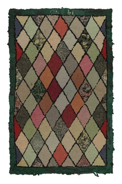 Antique Hooked Rug with All-Over Diamond Lattice Design - Rug & Kilim