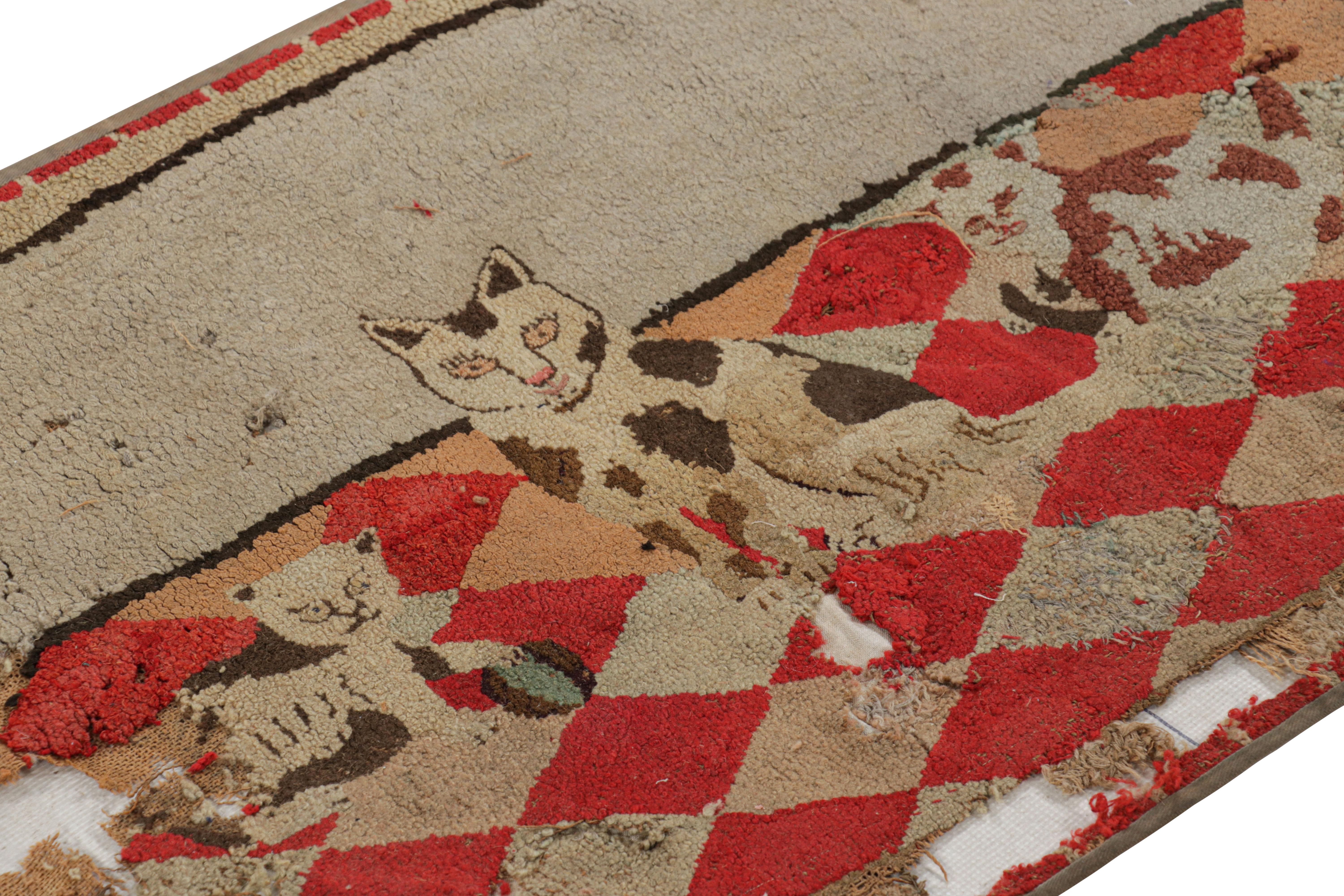 Handmade in wool and originating circa 1920-1930, this 2x4 rug is a rare and exciting new curation in Rug & Kilim’s collection of antique hooked rugs. 

On the Design: 

Admirers of the craft will appreciate this piece as one of the most beautiful
