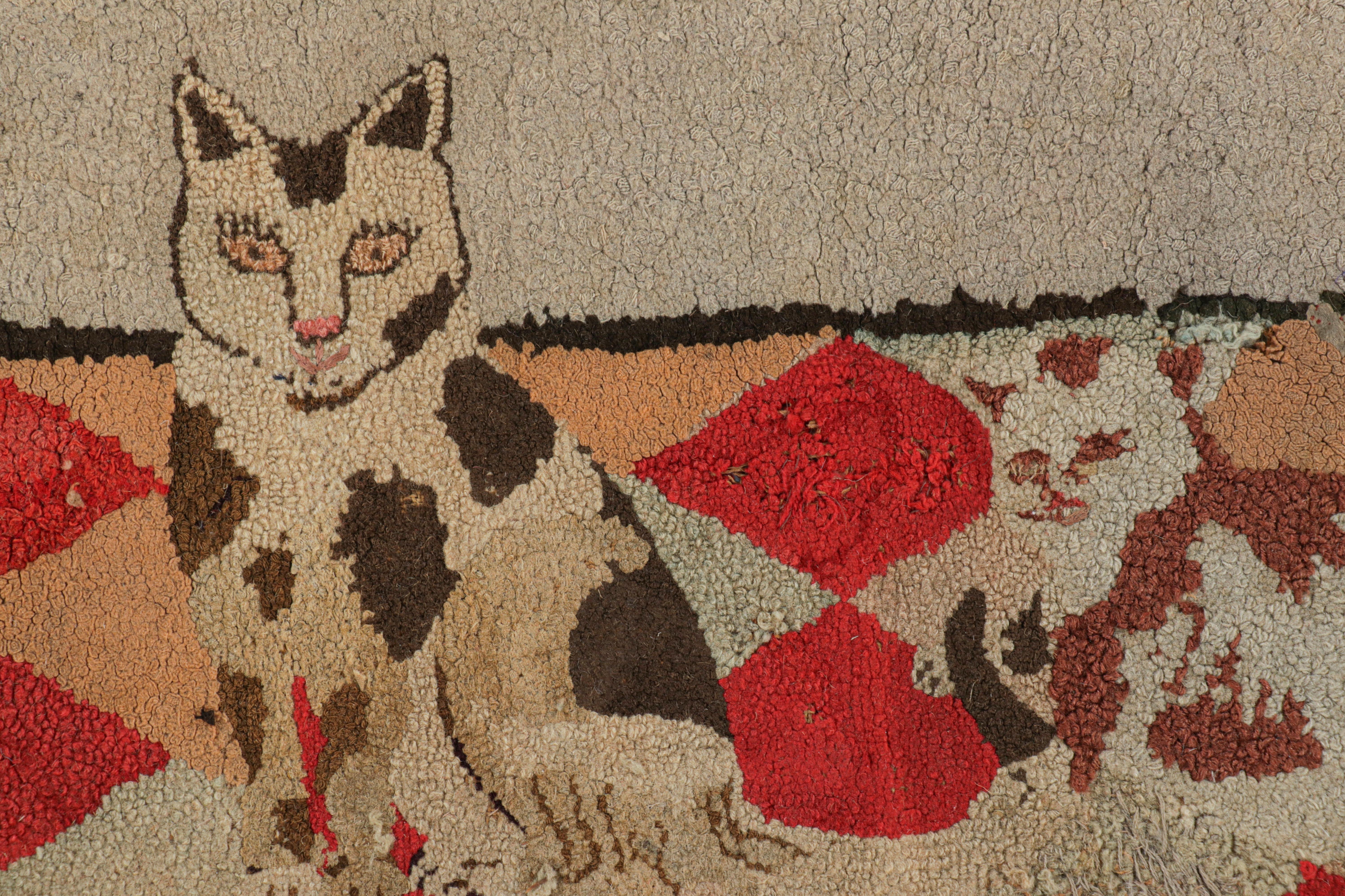 American Antique Hooked Rug with Animal Pictorials and Floral Patterns, from Rug & Kilim For Sale