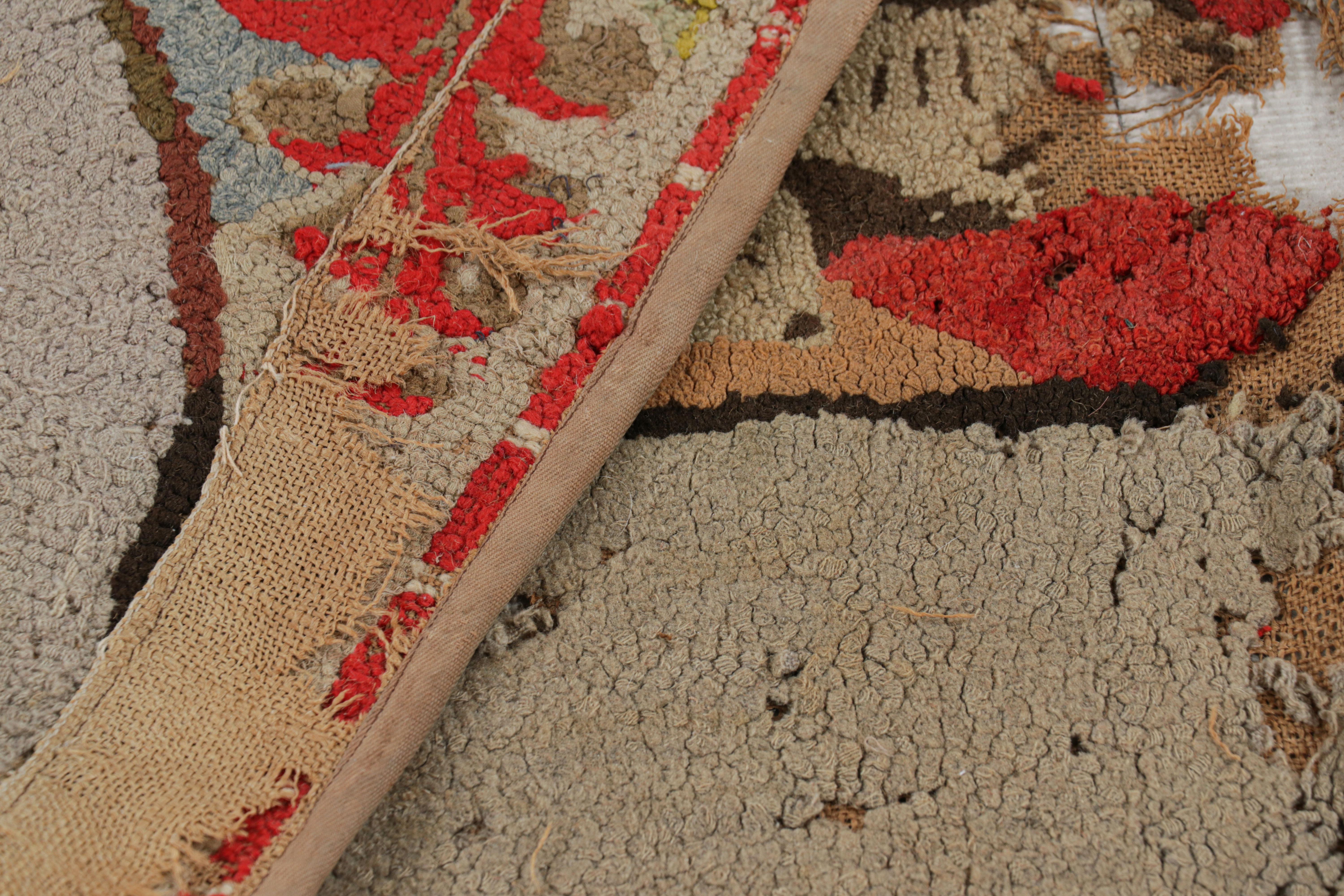 Wool Antique Hooked Rug with Animal Pictorials and Floral Patterns, from Rug & Kilim For Sale