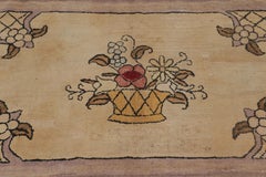 Antique Hooked Rug with Botanical Basket Medallion Design - Rug & Kilim