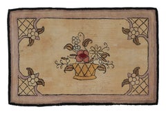 Antique Hooked Rug with Botanical Basket Medallion Design - Rug & Kilim