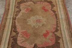 Antique Hooked Rug with Brown Floral Medallion & Vine Border - Rug & Kilim