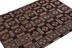 Antique Hooked Rug with Brown, Red and Blue Geometric Patterns, from Rug & Kilim