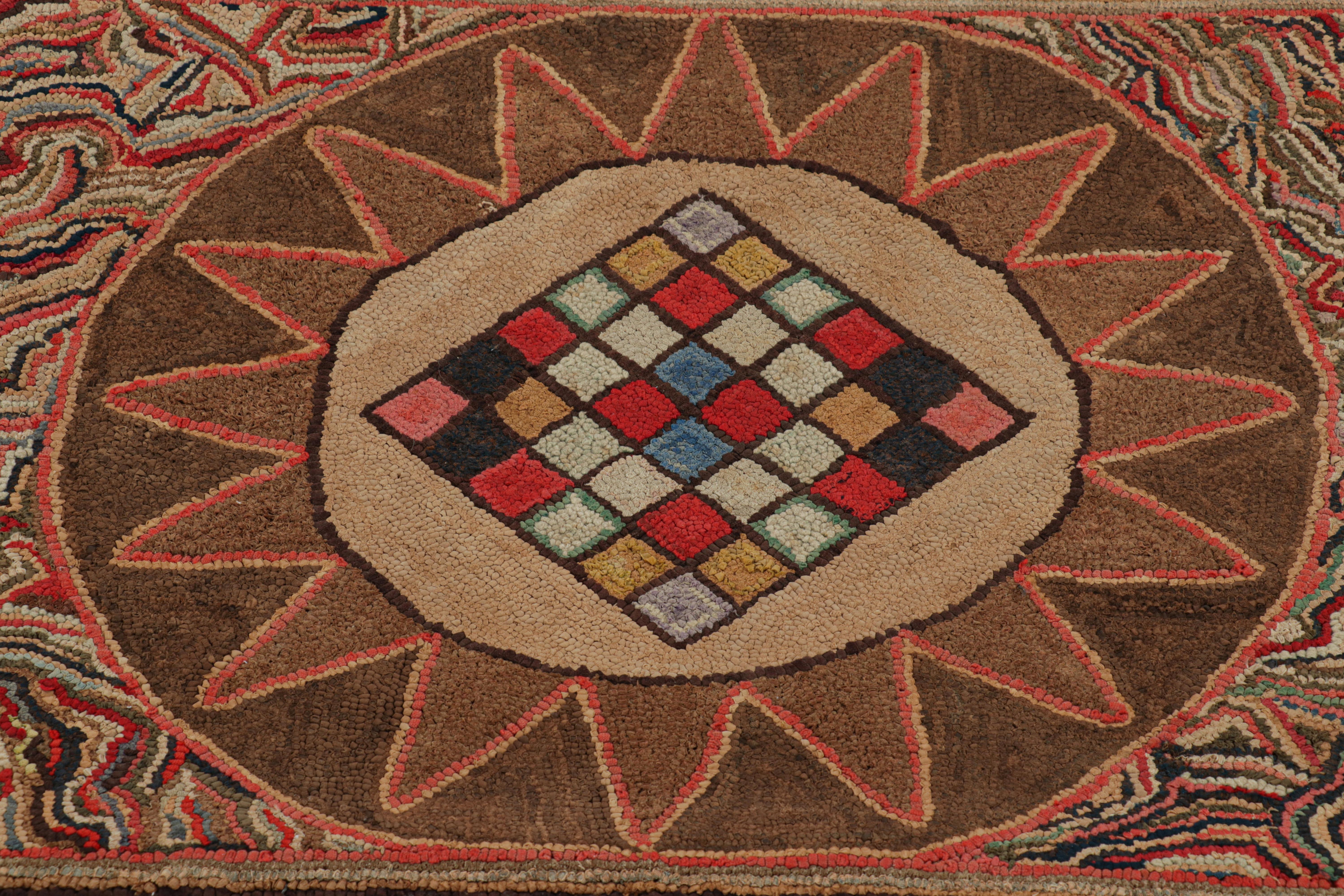 Handmade in wool and originating circa 1920-1930, this 2x3 rug is a rare and exciting new curation in Rug & Kilim’s collection of antique hooked rugs.

On the Design:

Admirers of the craft will appreciate this piece as one of the most spacious