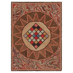 Antique Hooked Rug with Colorful Medallion & Geometric Patterns from Rug & Kilim