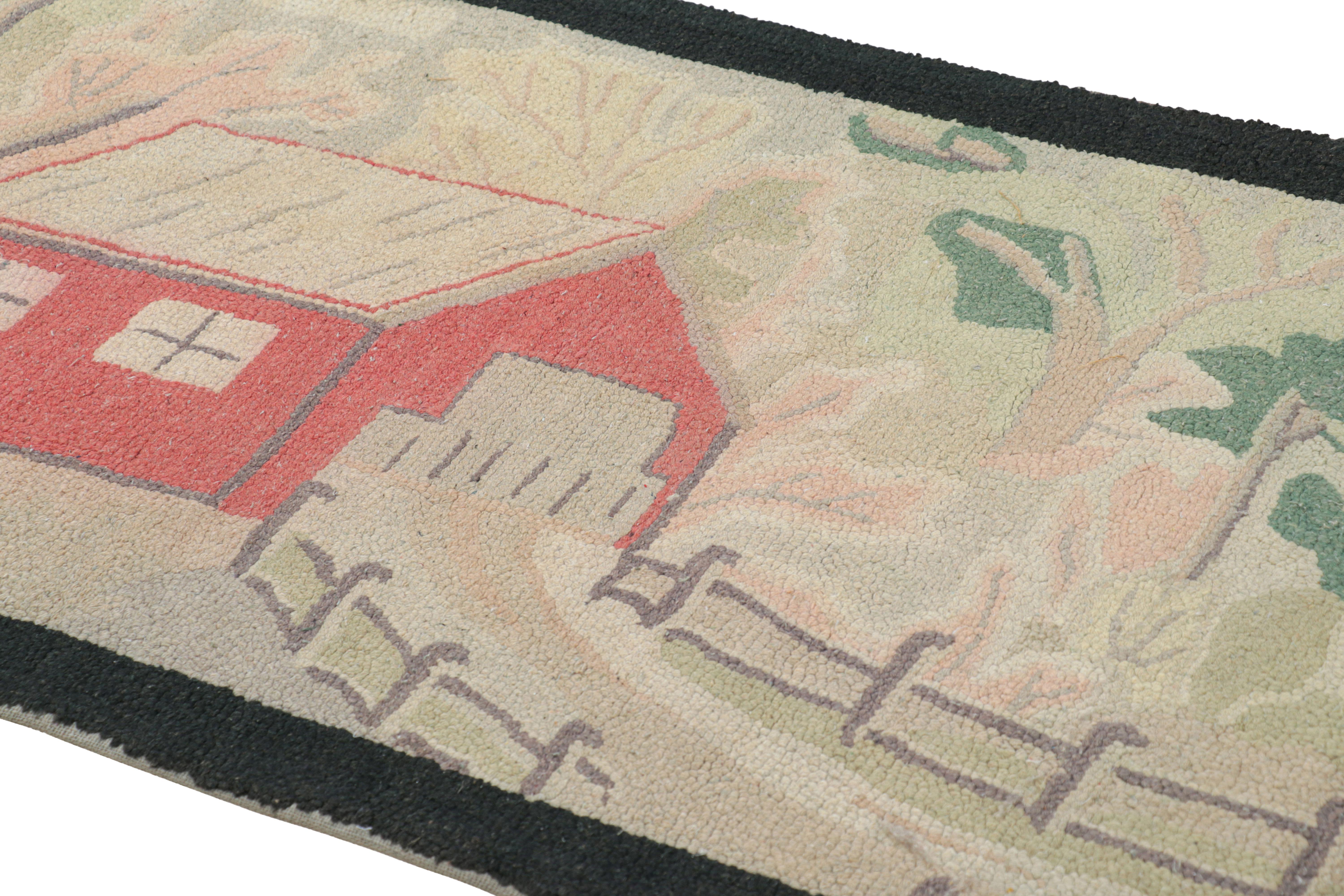 Handmade in wool and originating circa 1920-1930, this 2x4 rug is a rare and exciting new curation in Rug & Kilim’s collection of antique hooked rugs. 

On the Design: 

Admirers of the craft will appreciate this piece as one of the most beautiful