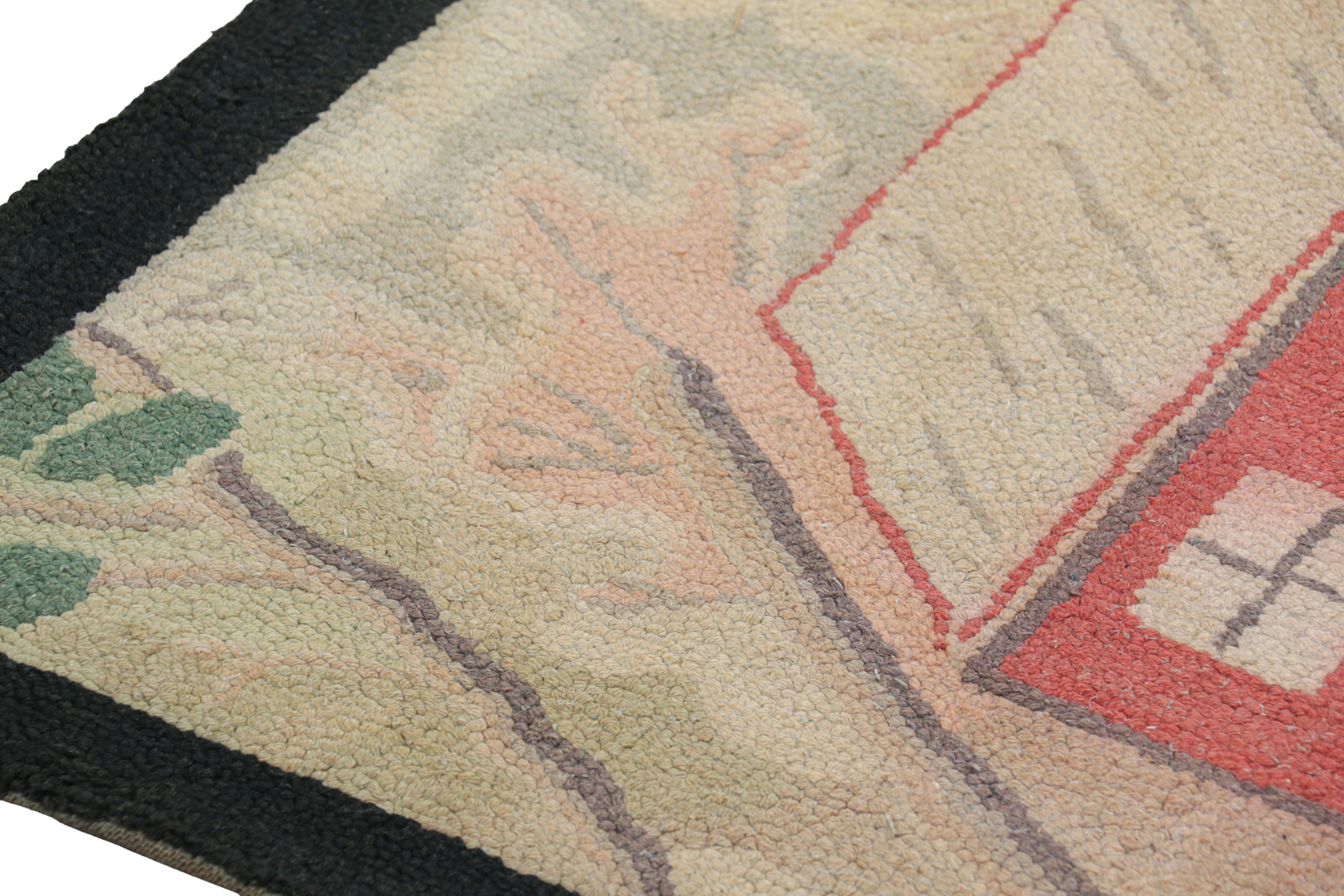 Early 20th Century Antique Hooked Rug with Farm Pictorials in Cream and Green, from Rug & Kilim For Sale
