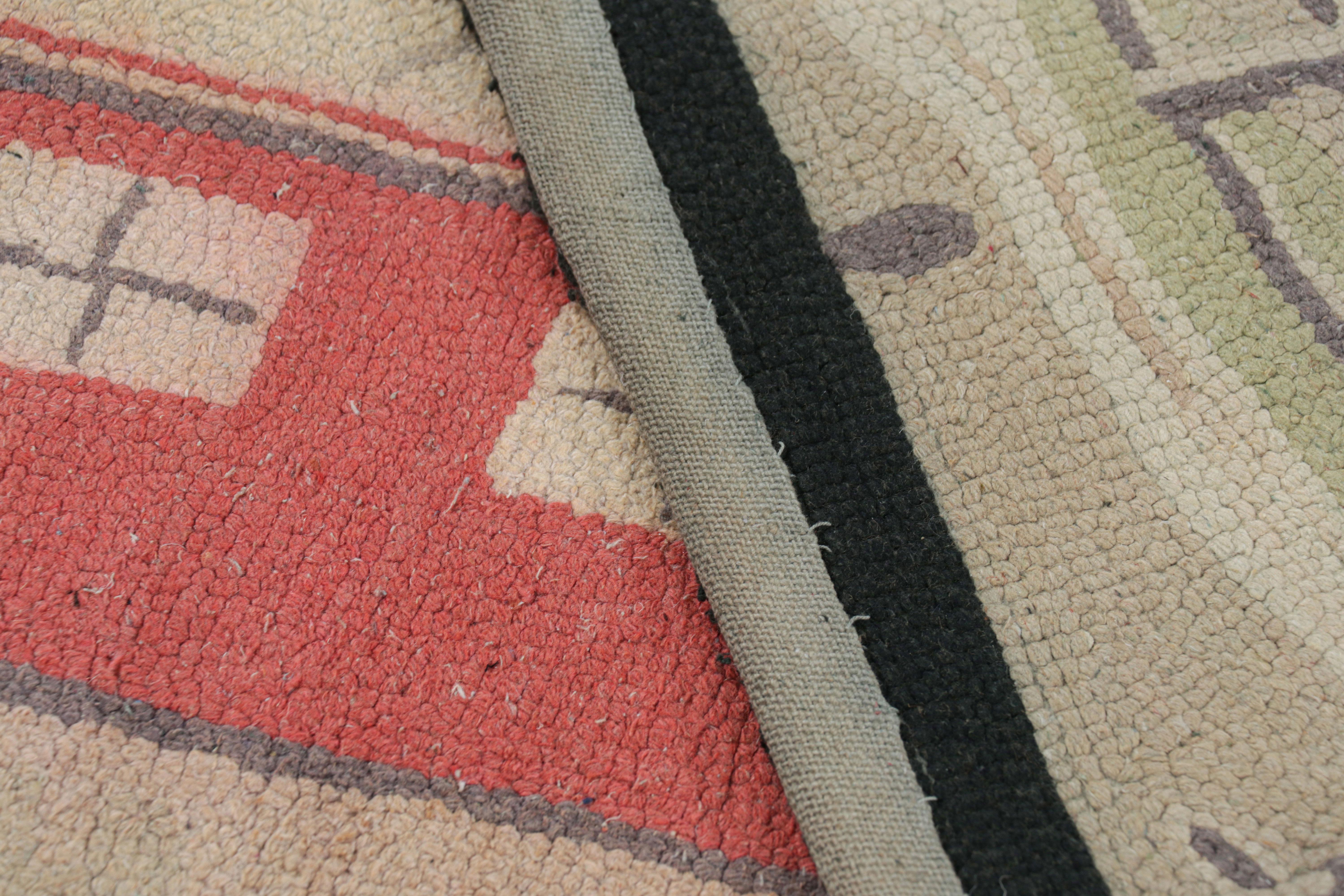 Wool Antique Hooked Rug with Farm Pictorials in Cream and Green, from Rug & Kilim For Sale