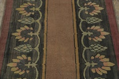 Antique Hooked Rug with Floral Garland Design in Beige and Green - Rug & Kilim