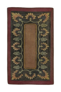 Antique Hooked Rug with Floral Garland Design in Beige and Green - Rug & Kilim