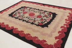 Antique Hooked Rug with Floral Medallion in Bright Pastel Hues - Rug & Kilim
