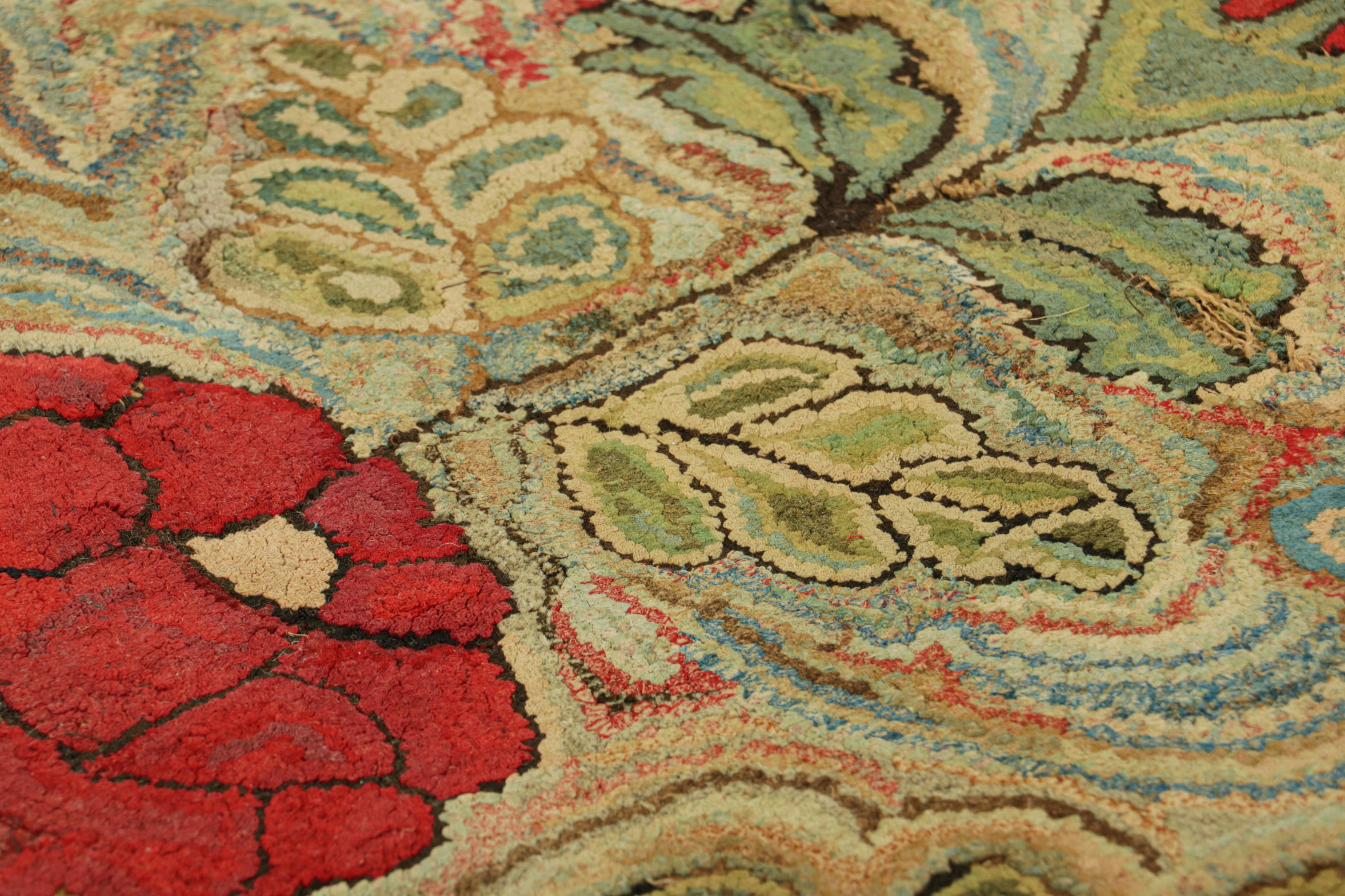 Handmade in wool and originating circa 1920-1930, this 3x5 rug is a rare and exciting new curation in Rug & Kilim’s collection of antique hooked rugs.

On the Design: 

Admirers of the craft will appreciate this piece as one of the most beautiful