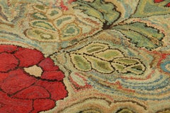 Antique Hooked Rug With Floral Medallion In Red And Green  Rug & Kilim