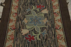 Antique Hooked Rug with Floral Medallion & Scrolling Vine Border - Rug & Kilim
