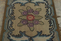 Antique Hooked Rug with Floral Medallion & Scrollwork Design - Rug & Kilim
